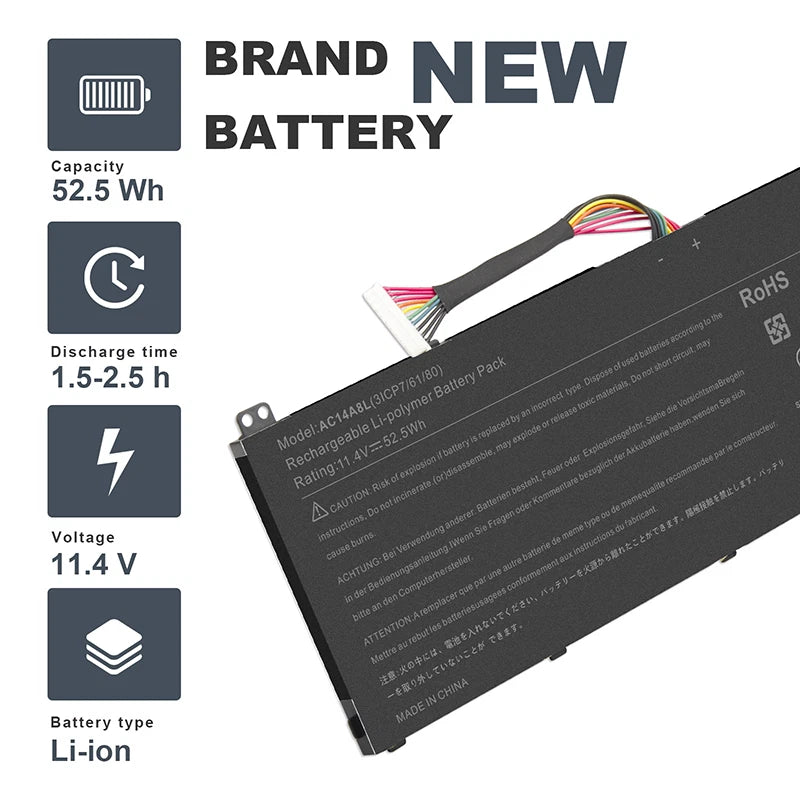 AC14A8L (3ICP7/61/80) battery For Acer Aspire VX15, VX5-591G Series KT.0030G.001