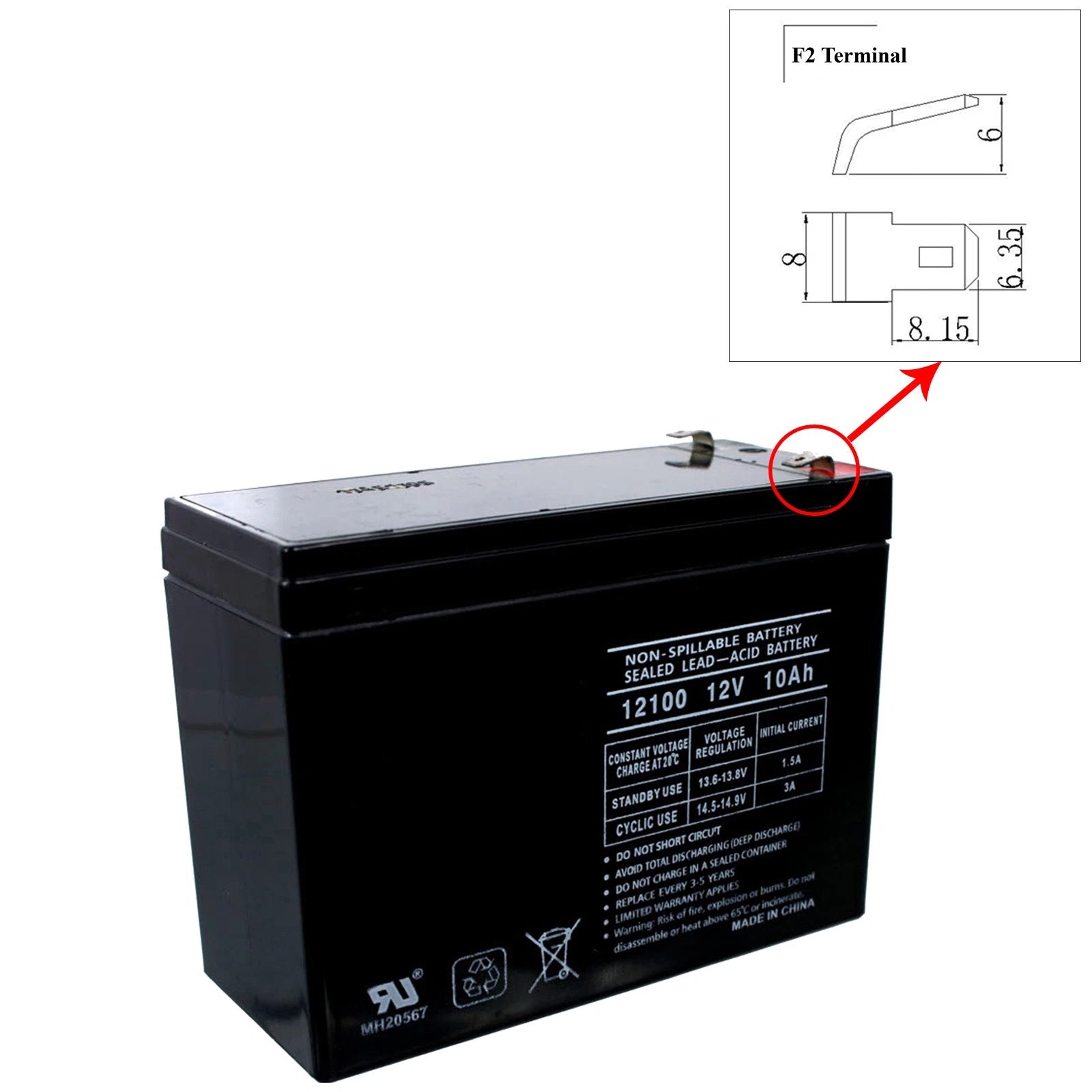 NEW 12V 10Ah SLA Battery WB12100-S F2 for UB12100-S, D5719
