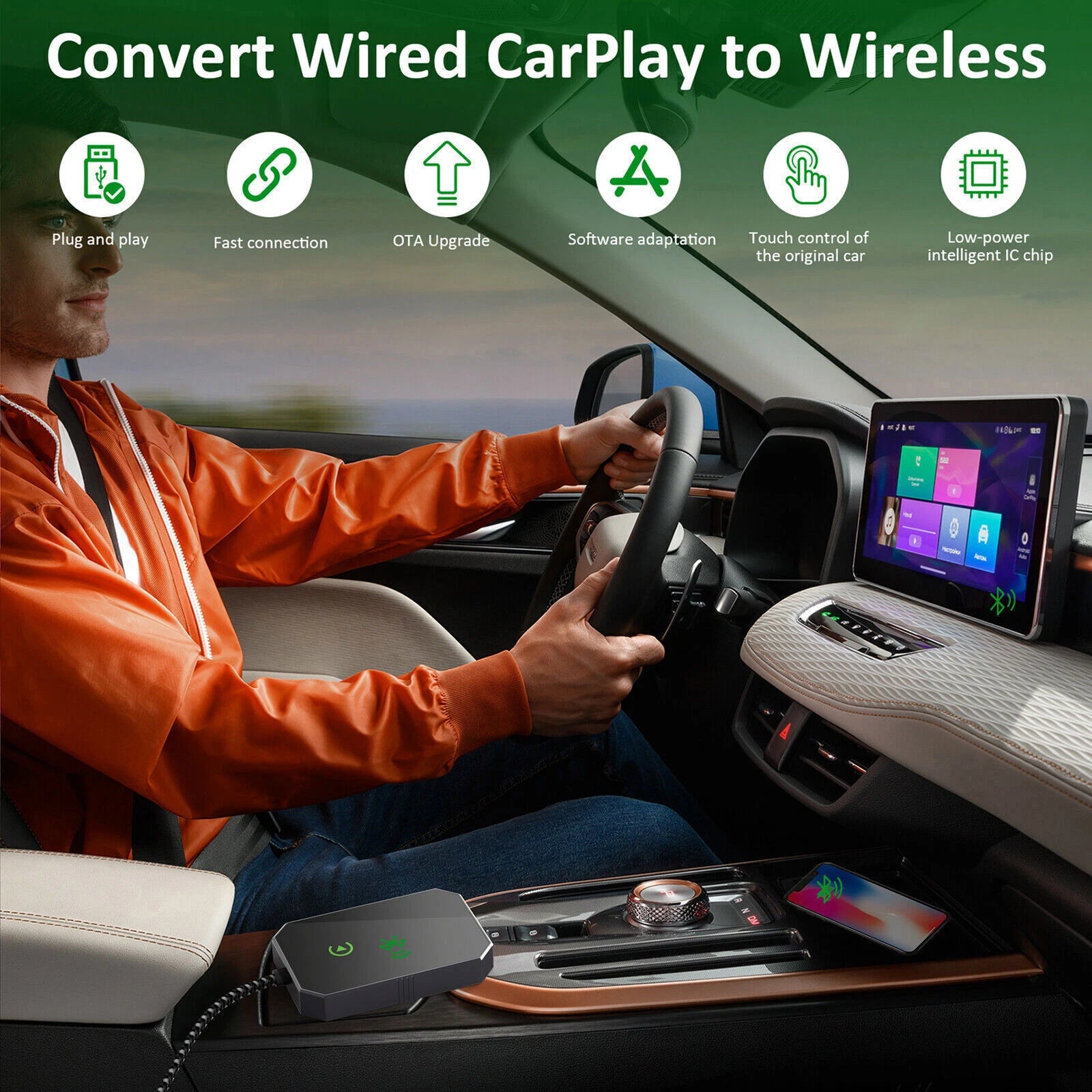 2-in-1 Wireless Apple CarPlay / Android Auto Adapter USB Plug&Play Dongle NEW