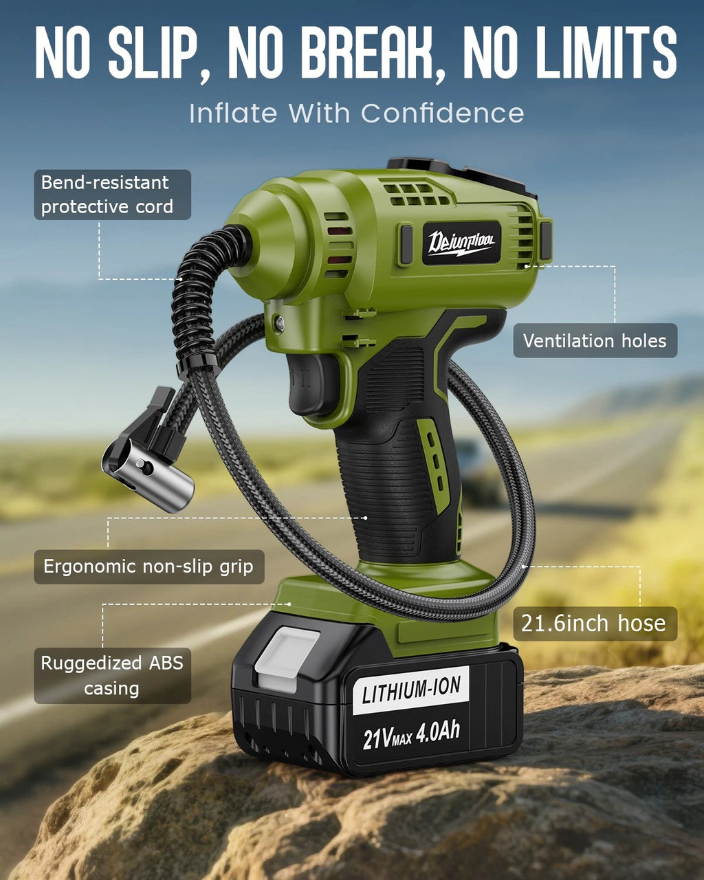 Tire Inflator Portable Air Compressor 150PSI With 2X Faster 21V 4000 mAh Battery