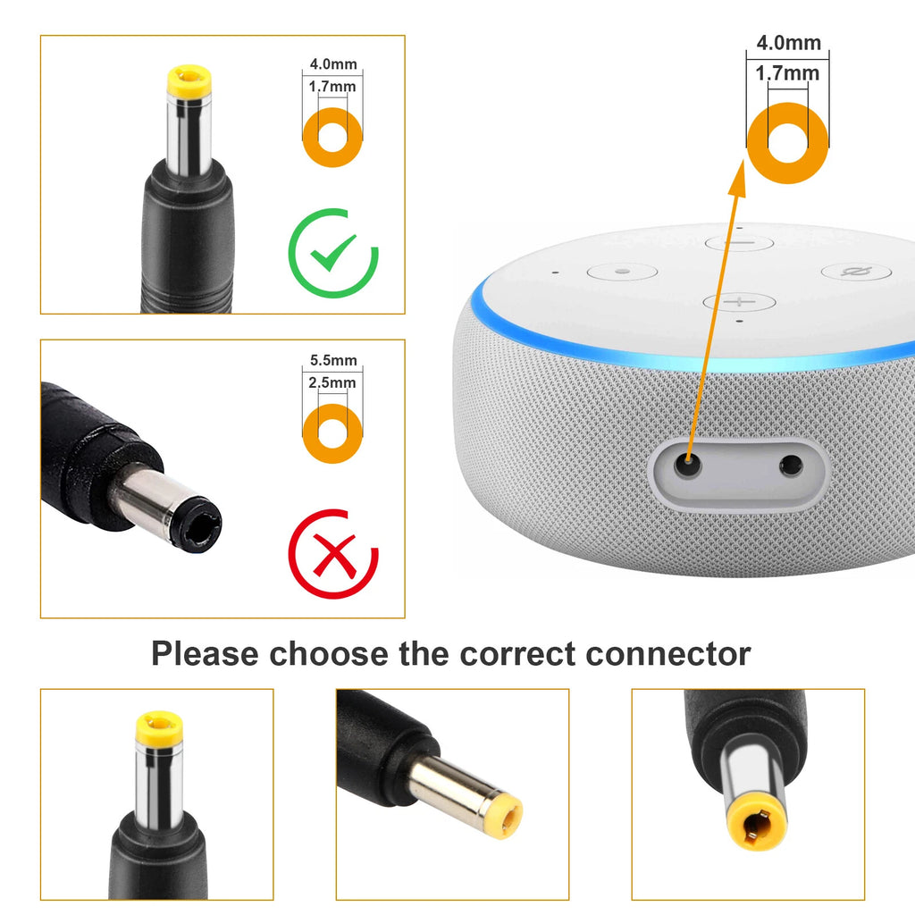 15W Power Adapter Charger for Amazon Echo Dot 3rd and 4th Gen Fire TV Cube Cord