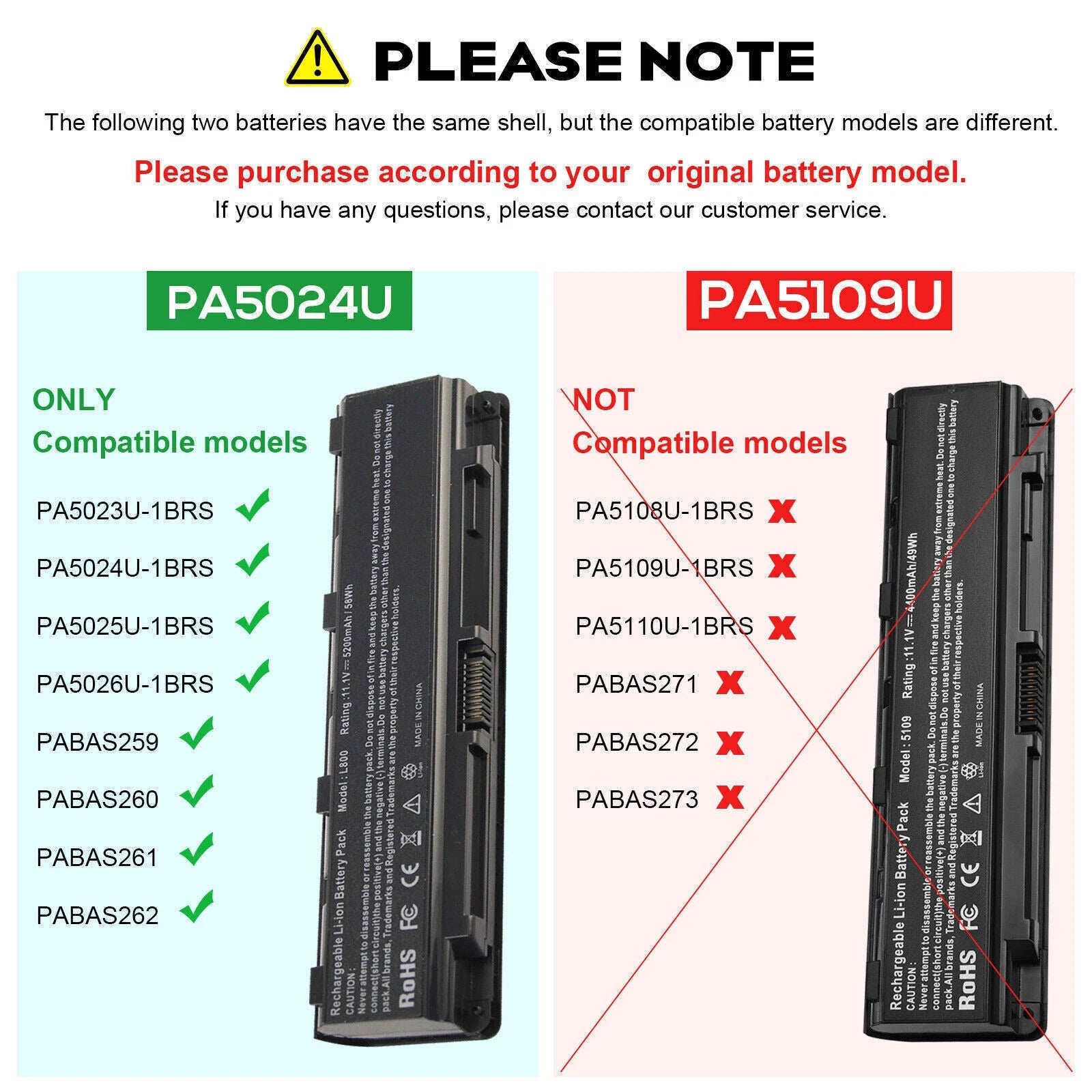 Battery For Toshiba C850-C06B C850-C08S C805-C11B PA5025U-1BRS PA5024U-1BRS