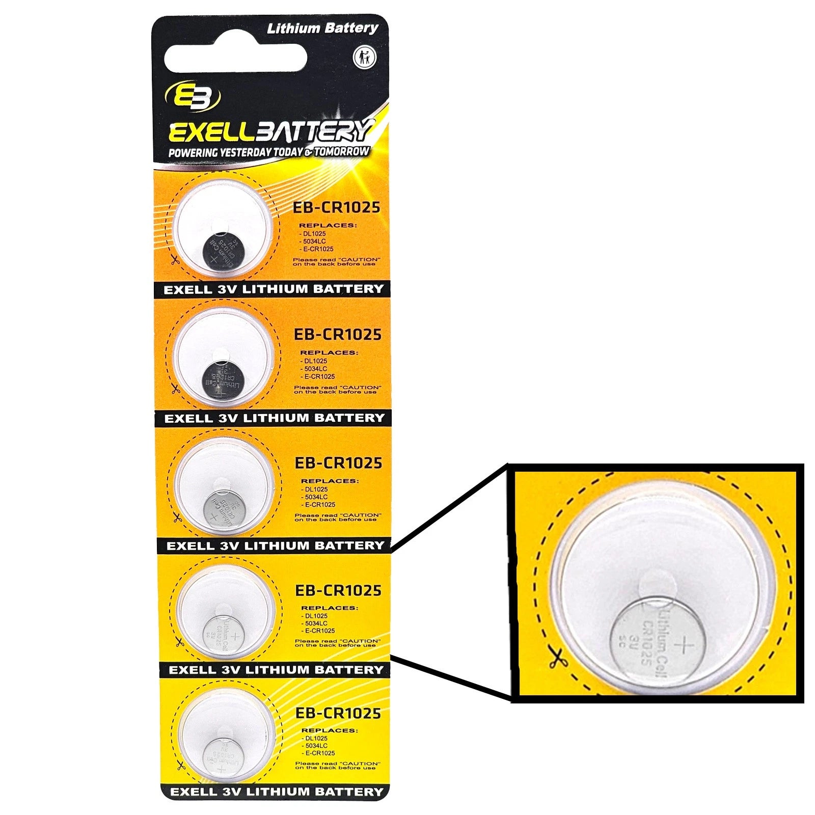 Exell Battery 5-Pack 3V Coin Cell Battery Compatible with CR1025, DL1025, BR1025