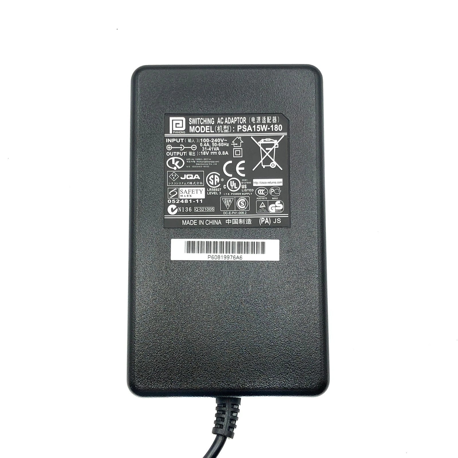 NEW Genuine Phihong Switching AC Adapter PSA15W-180 18V 0.8A 5.5mm
