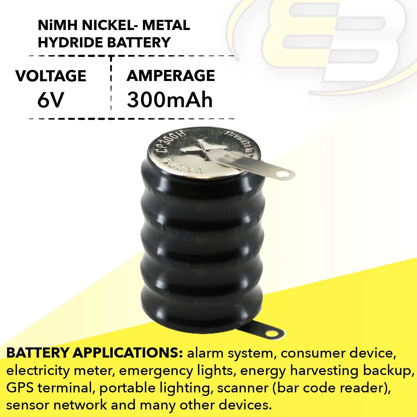 5/CP300H 6V 300mAh Battery w/ Tabs 55630305060 For work lights LED, GPS-Tracker