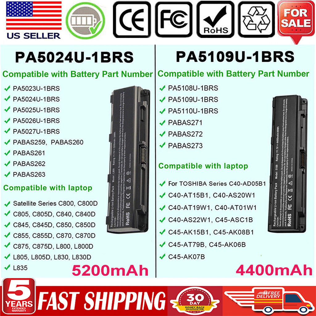 PA5109U-1BRS PA5024U-1BRS Battery For Toshiba Satellite C55 C70 C850 PA5108U NEW