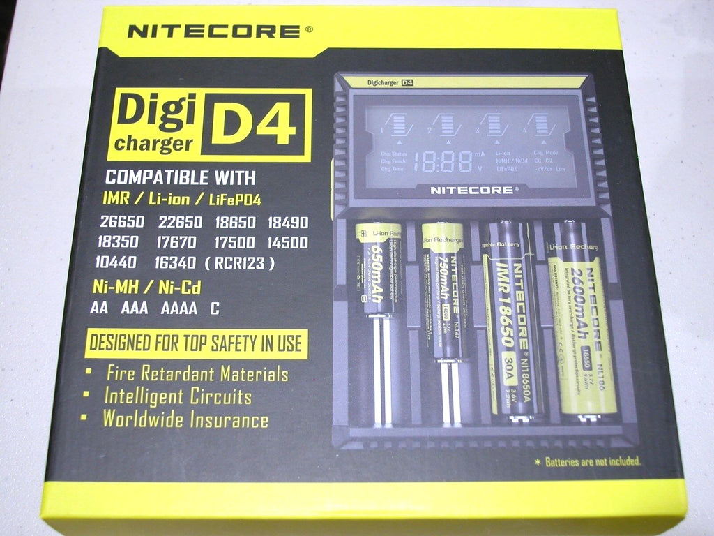 Genuine Nitecore D4 Digi charger w/ 4 Panasonic Flashlight NCR B batteries w/PCB