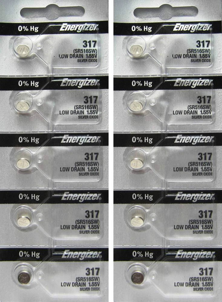 10 Energizer 317, SR516SW, SP317, V317, D317, 616, 280-58, SB-AR, S52, Battery