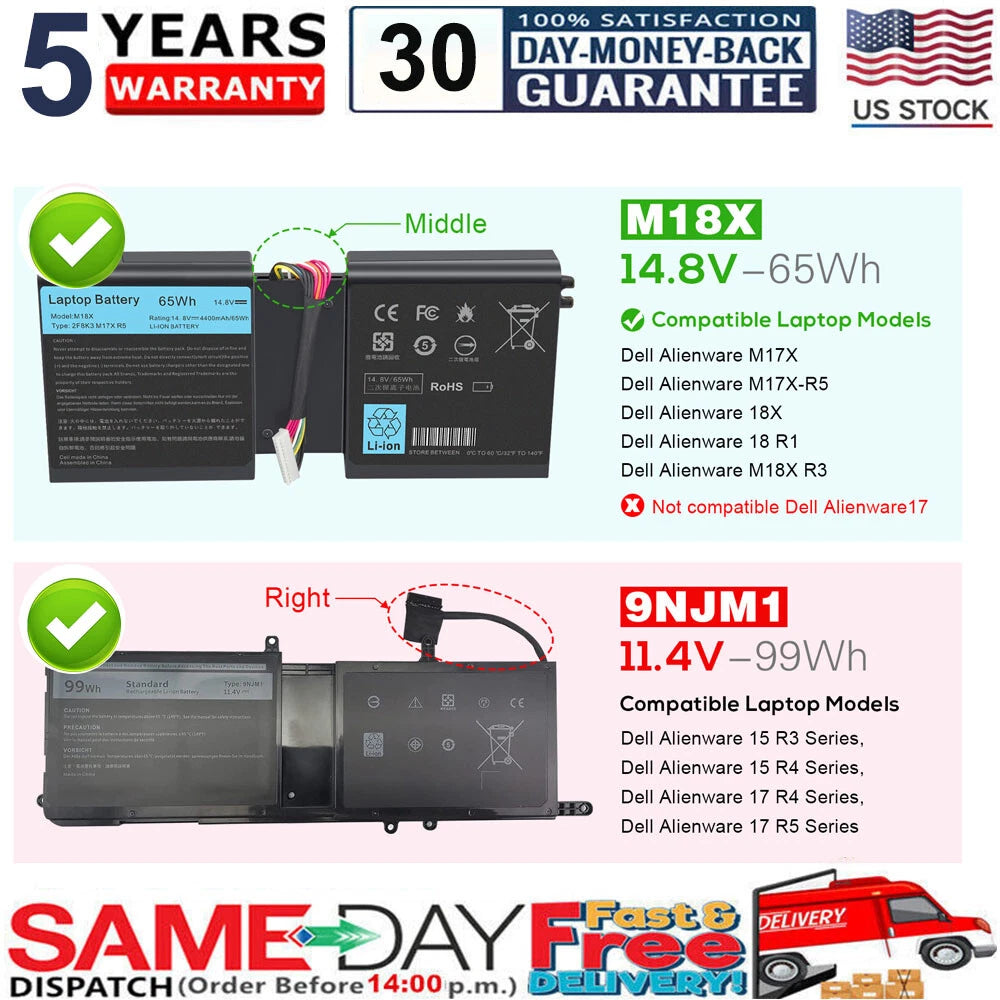 Battery For Dell Alienware 17 18 17X 18X 15 R3 R4 17 R4 R5 Series HF250 9NJM1