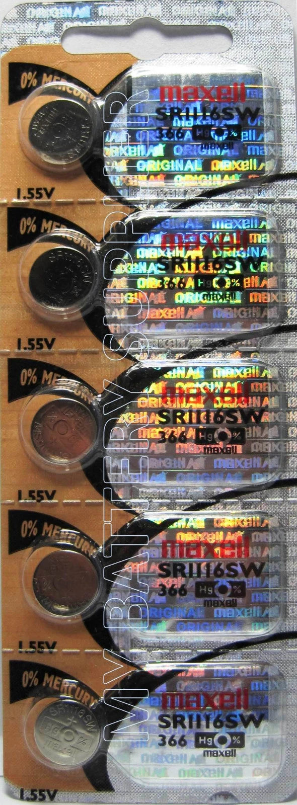 5 Maxell Mercury Free SR1116SW Watch Batteries