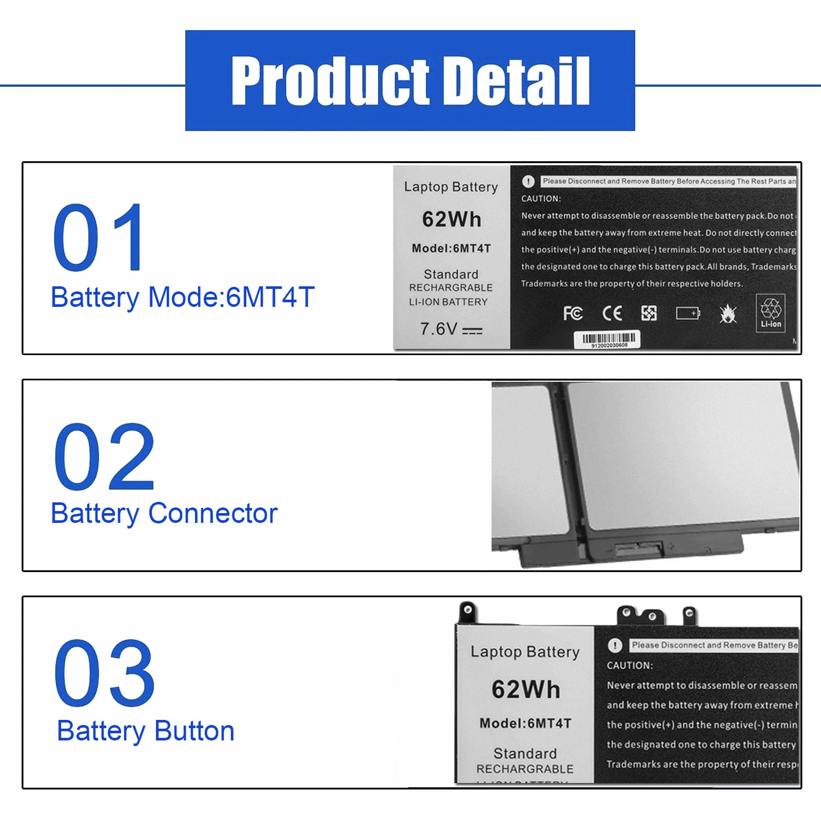 6MT4T Battery For Dell Latitude E5470 E5570 P62G001 Precision 3510 Series 079VRK