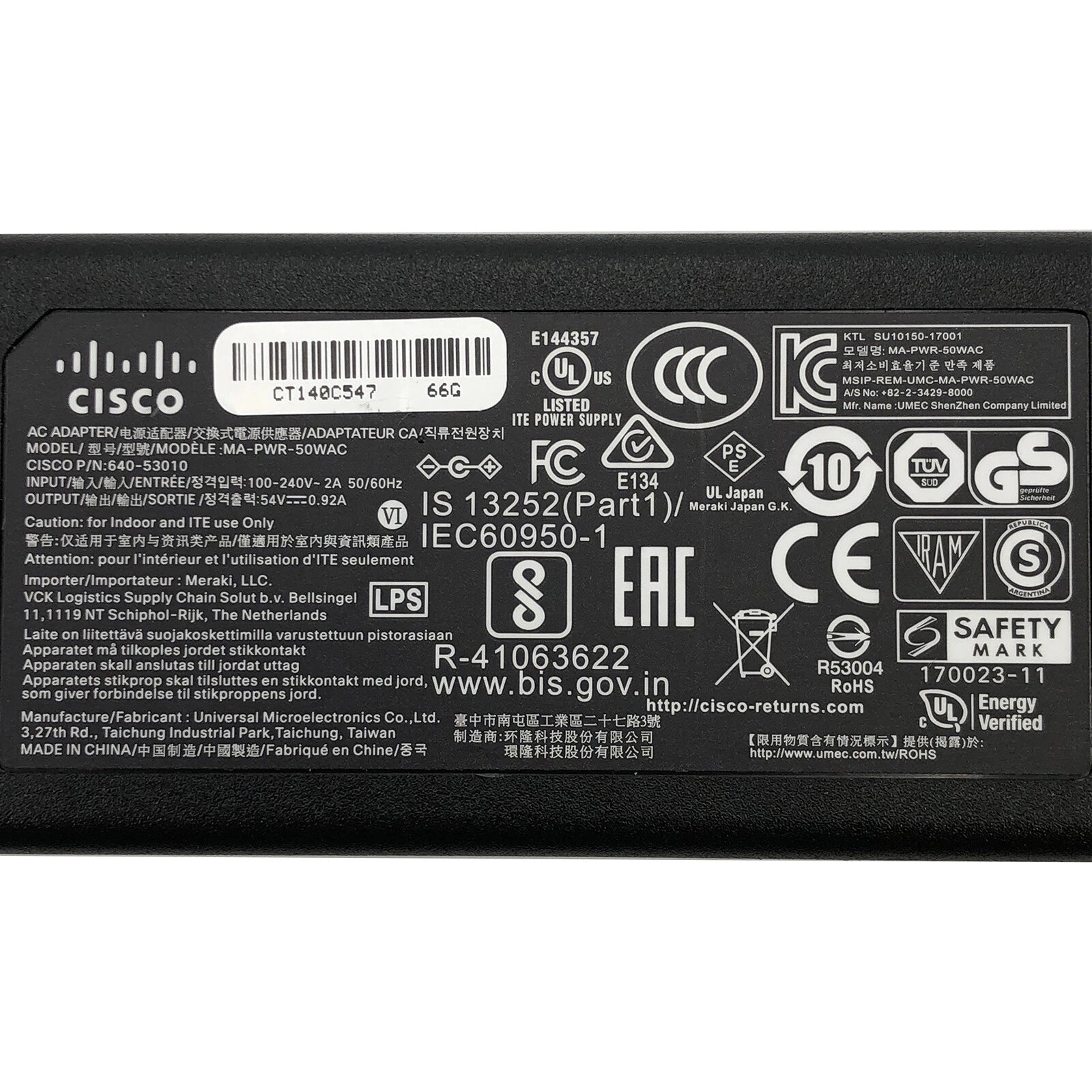 NEW Original Cisco AC Adapter For Cisco Meraki Z3 Z3-HW 600-53010 Router