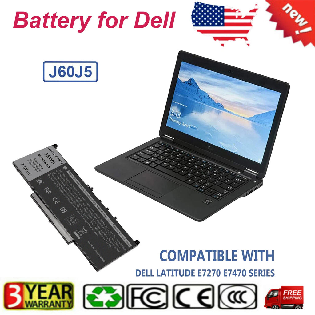 J60J5 Battery For Dell Latitude E7270 242WD P26S001 E7470 P61G001 MC34Y
