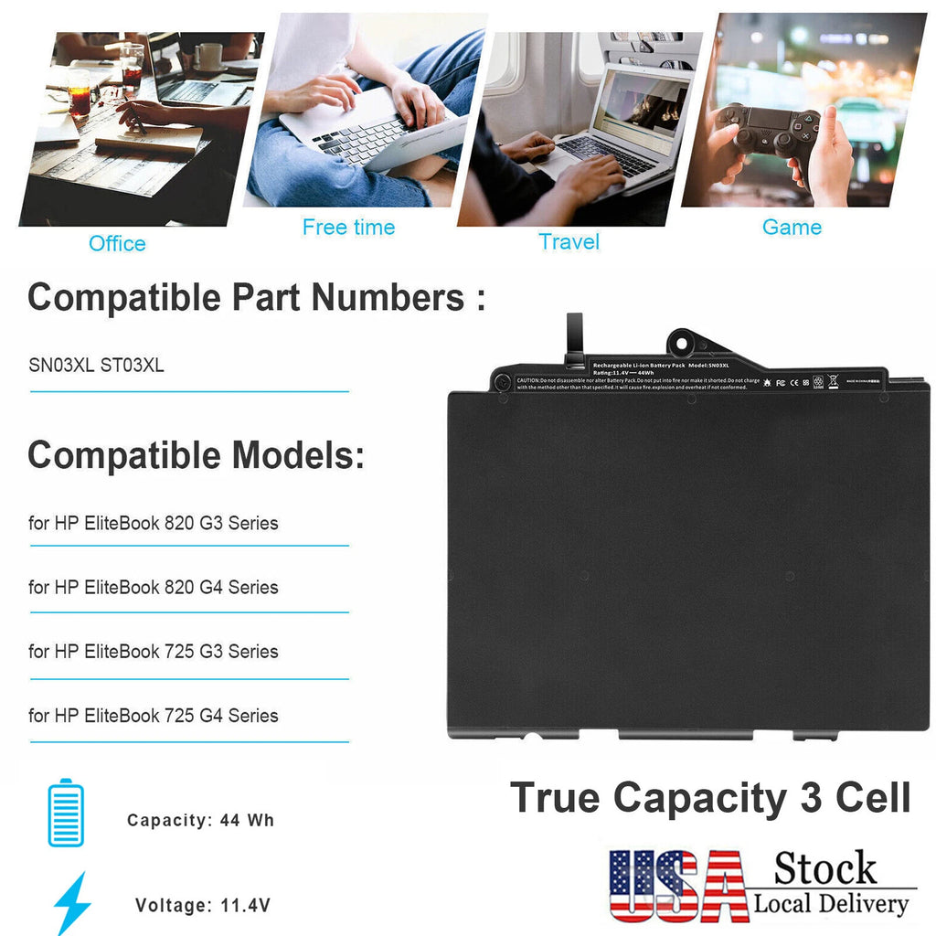 SN03XL ST03XL Battery For HP EliteBook 820 G3 G4 725 G3 G4 Series 11.4V-44Wh NEW