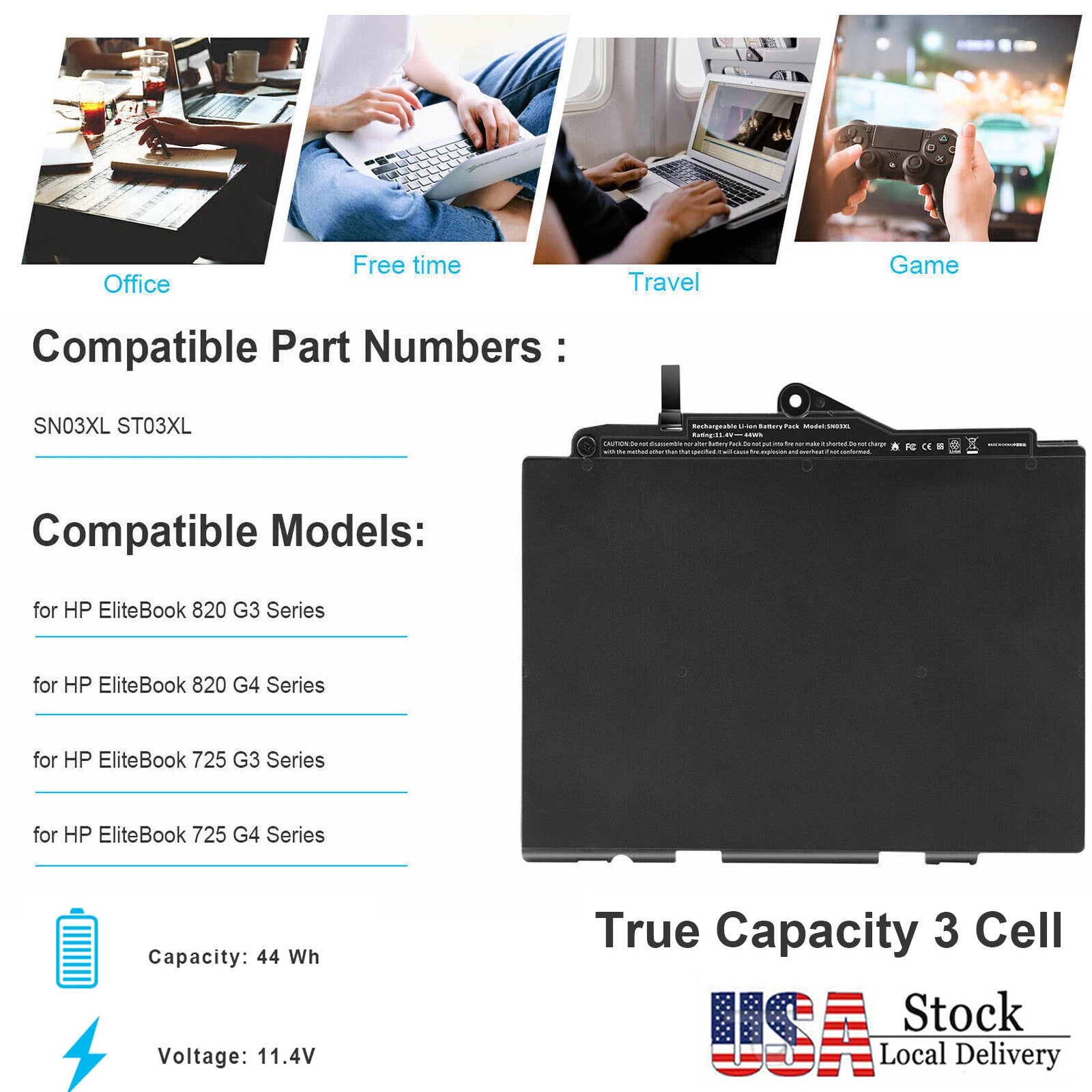 SN03XL ST03XL Battery For HP EliteBook 820 G3 G4 725 G3 G4 Series 11.4V-44Wh NEW