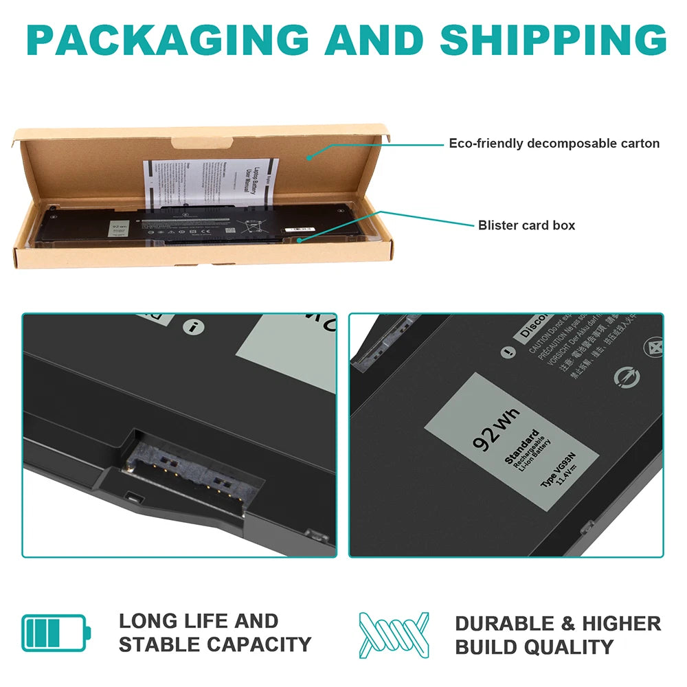 92Wh Battery VG93N for Dell Latitude 5580 5591 Precision 3520 3530 M3520 M3530
