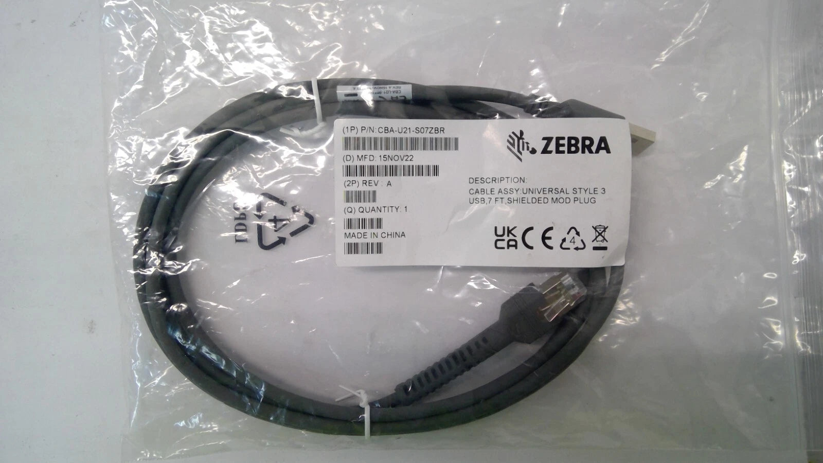 NEW Zebra Barcode Scanner USB Data Transfer Cable CBA-U21-S07ZBR 7ft