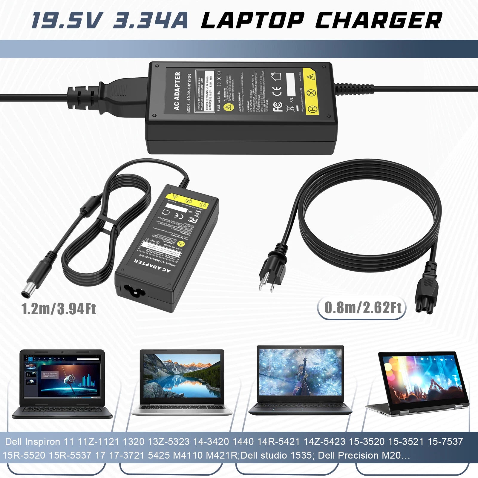 For Dell Latitude E5570 E7450 E6430 E6410 E6440 Charger AC Adapter 65W 7.4mm Tip
