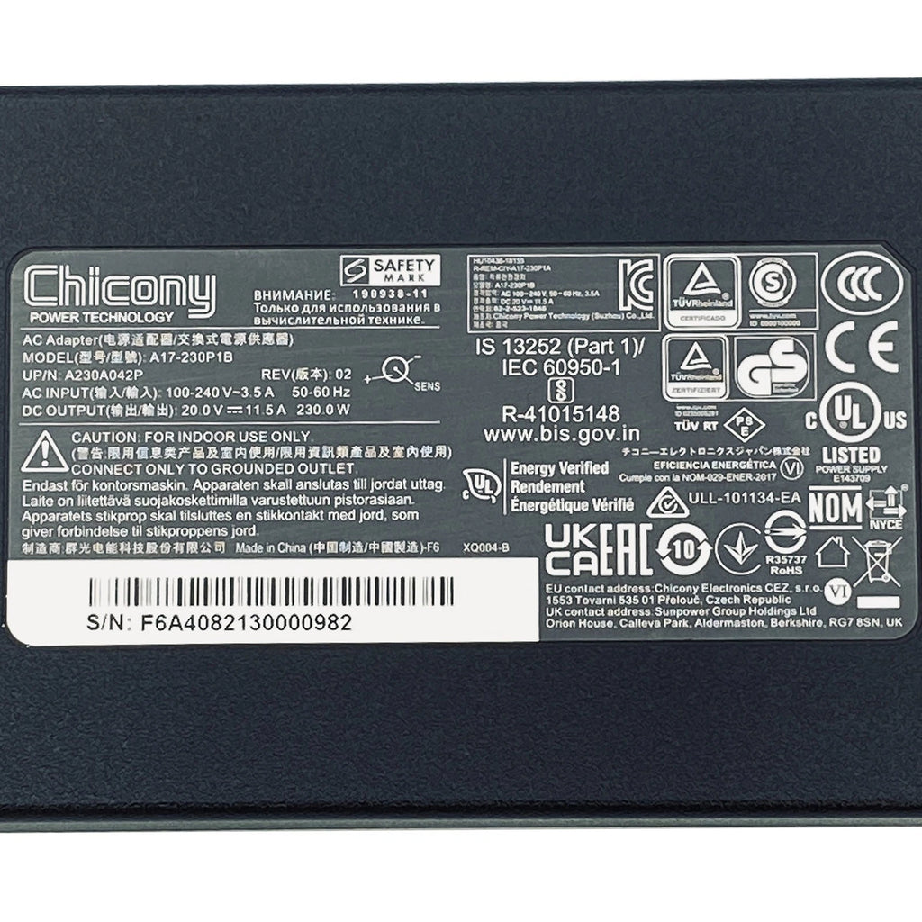 NEW Genuine 230W Chicony AC Adapter A17-230P1B Power Supply 20V 11.5A Charger