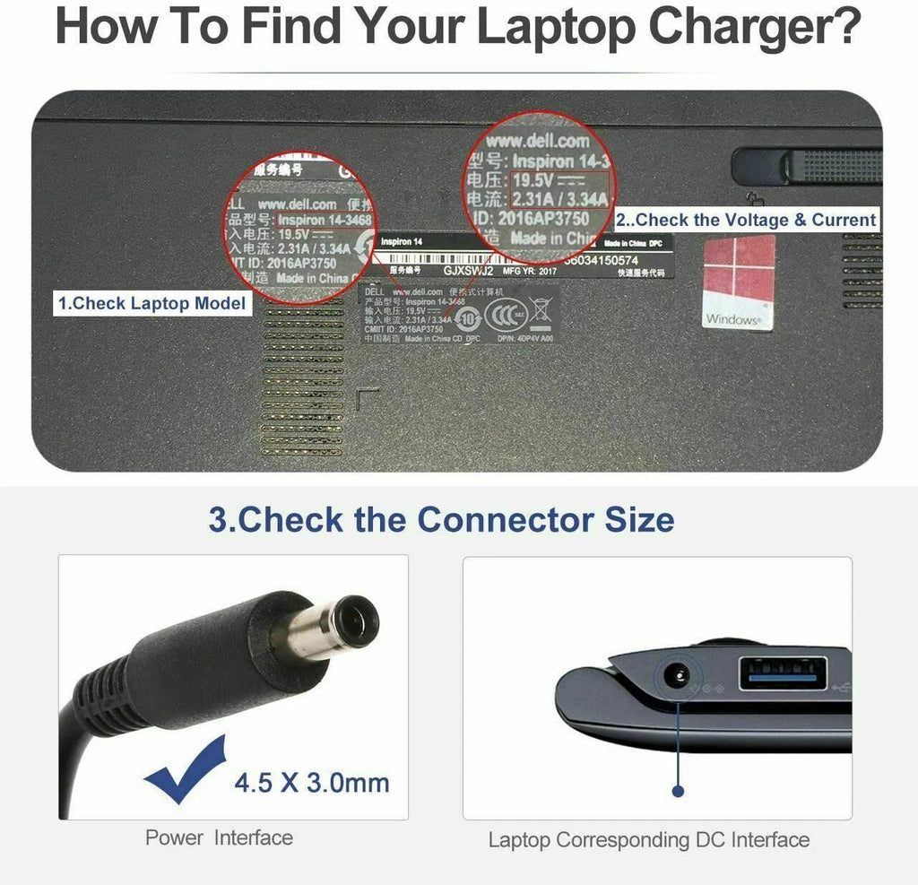 For Dell Inspiron 15 3000 5000 7000 Series Laptop Adapter Power Supply Charger