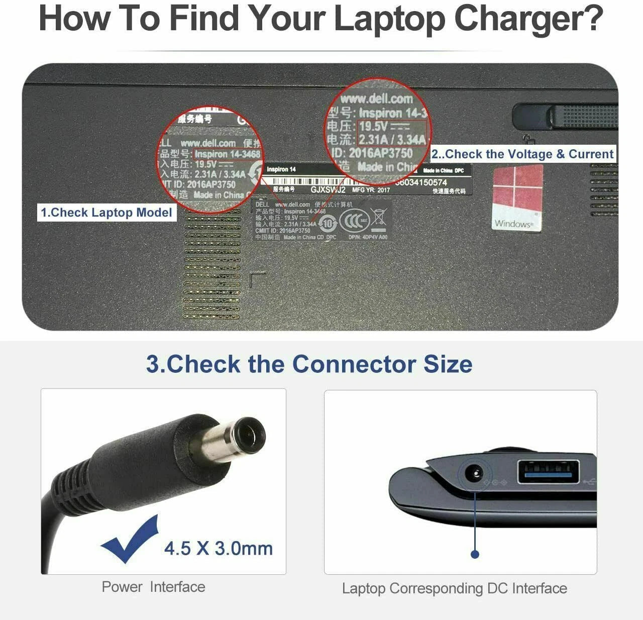 For Dell Inspiron 15 3000 5000 7000 Series Laptop Adapter Power Supply Charger