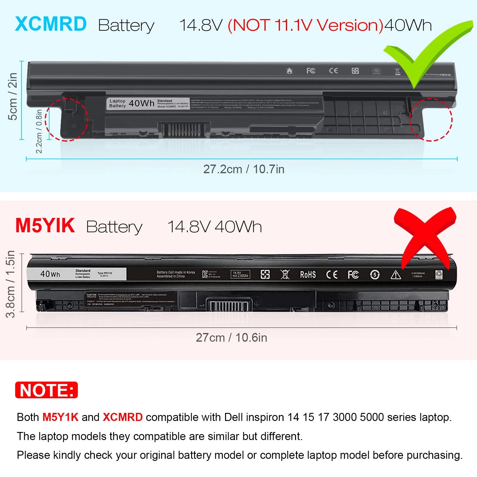 Battery XCMRD 14.8V For Dell Inspiron 14-3421, 15-3521 5521, 17-3721 5721