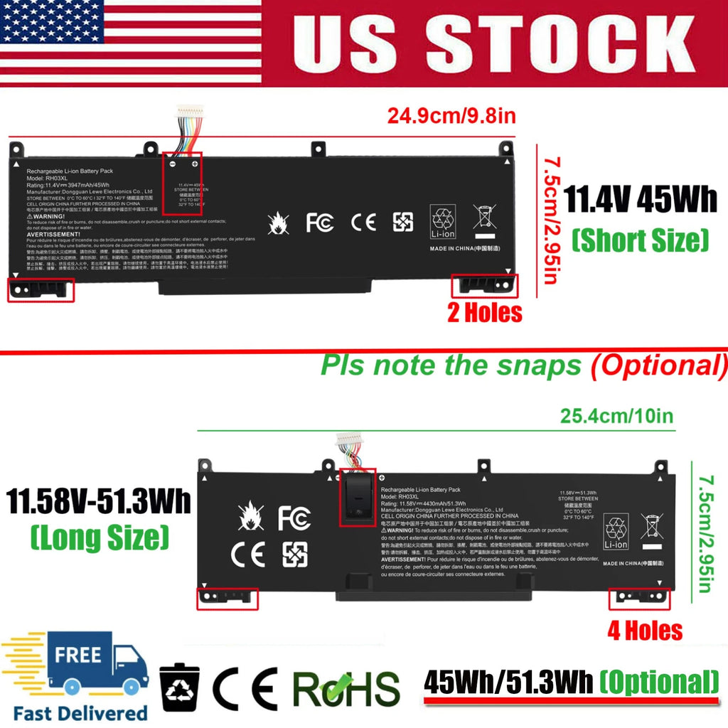 45Wh/51.3Wh RH03XL Battery for HP ProBook 440/ 445/ 450/ 630 /640/ 650 G8 G9 G10