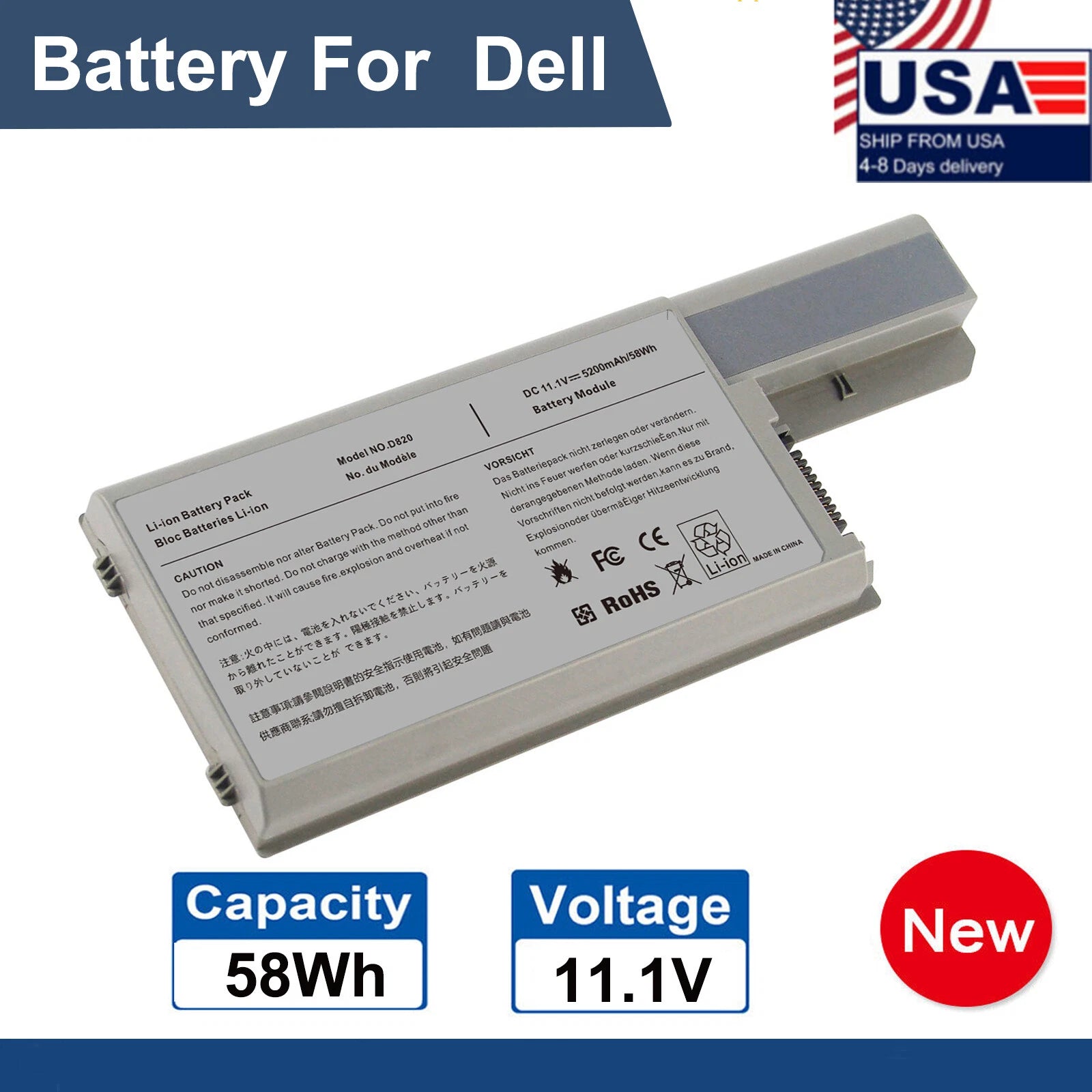 D820 Battery for Dell Latitude D830 D531 DF192 DF230 DF249 CF623 CF704 CF711 NEW