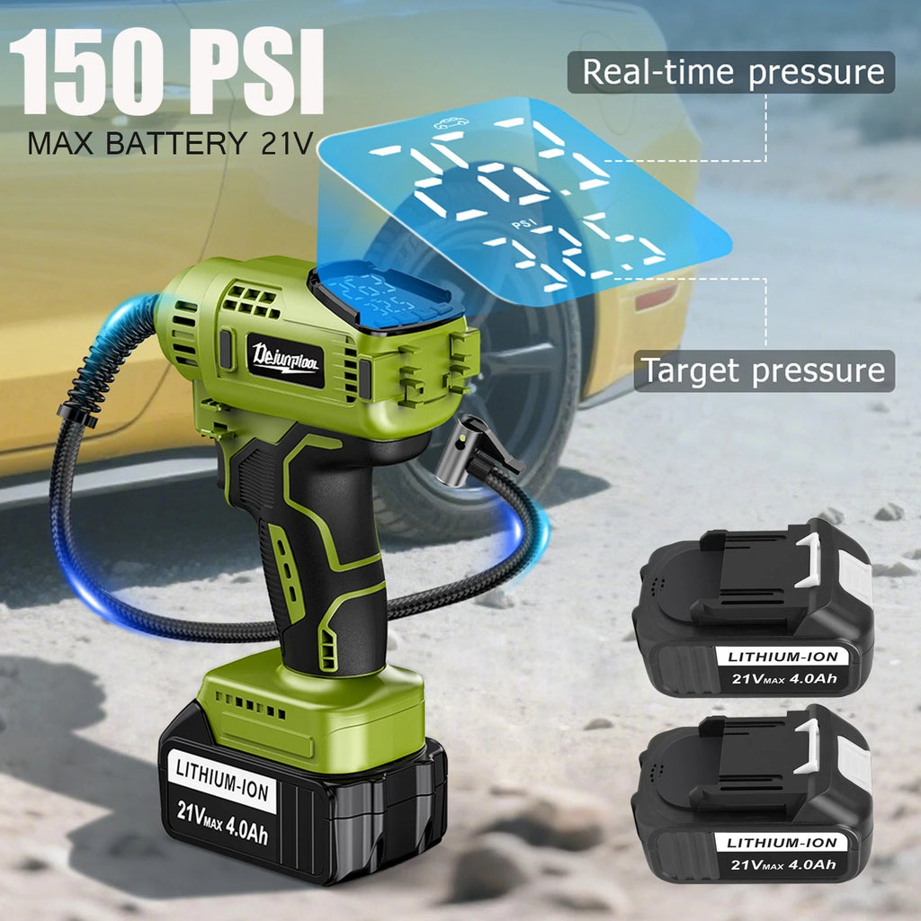 Cordless Tire Inflator Air Compressor with 2PC 21V Max Battery 150PSI Portable