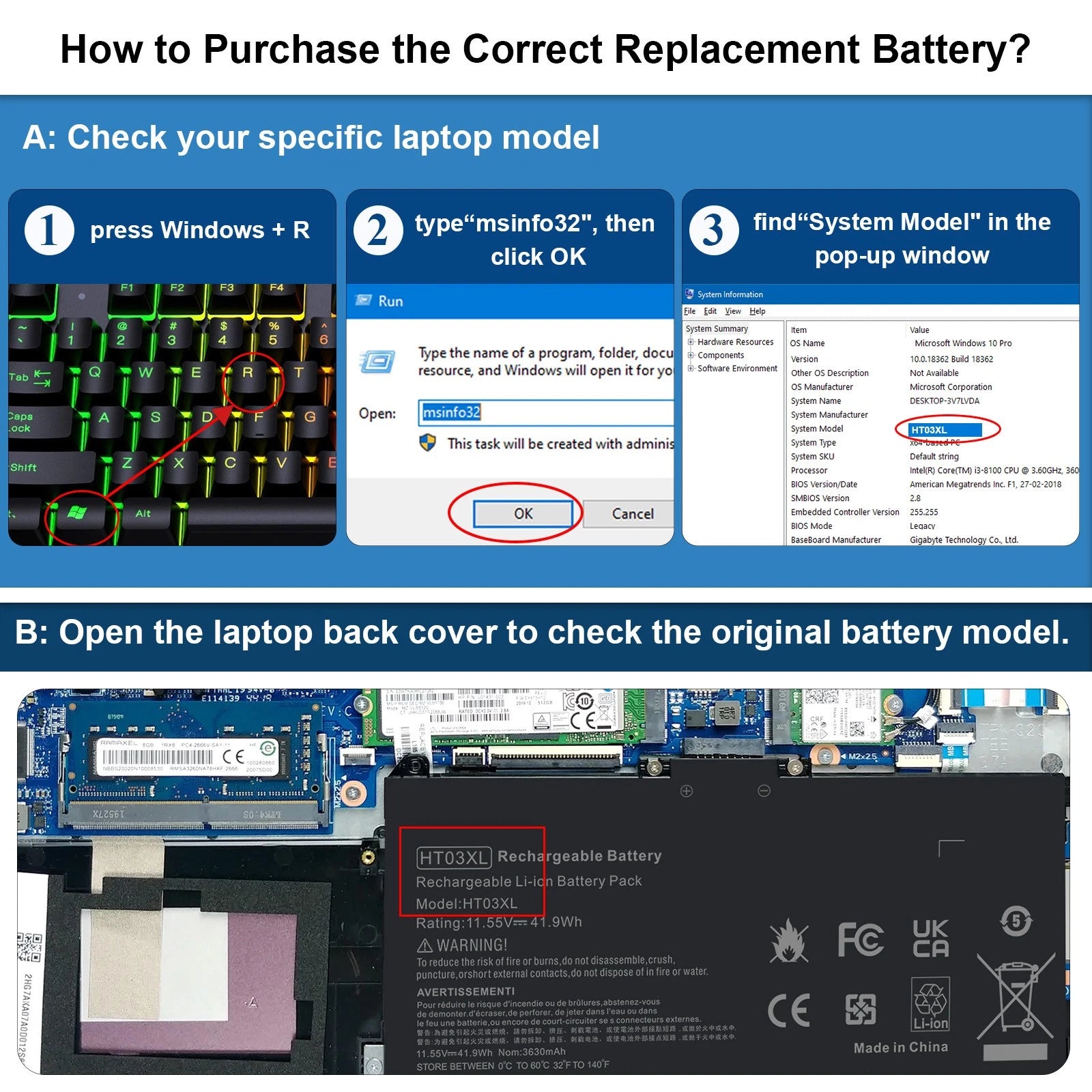 HT03XL L11119-855 Laptop Battery for HP Pavilion 14-CE0000 14-CF0000 240 G7