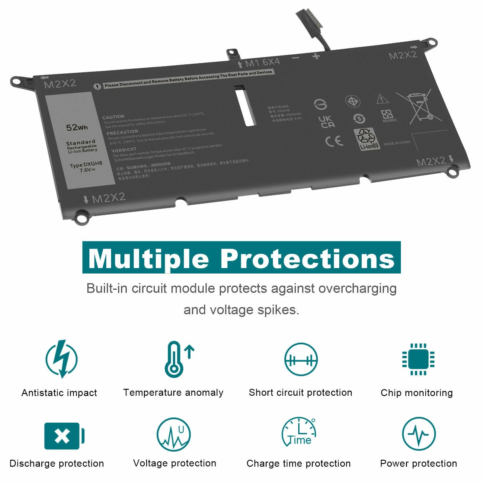 DXGH8 Battery for Dell XPS 13 9370 9380 Inspiron 7000 Latitude 3301 Vostro 5390