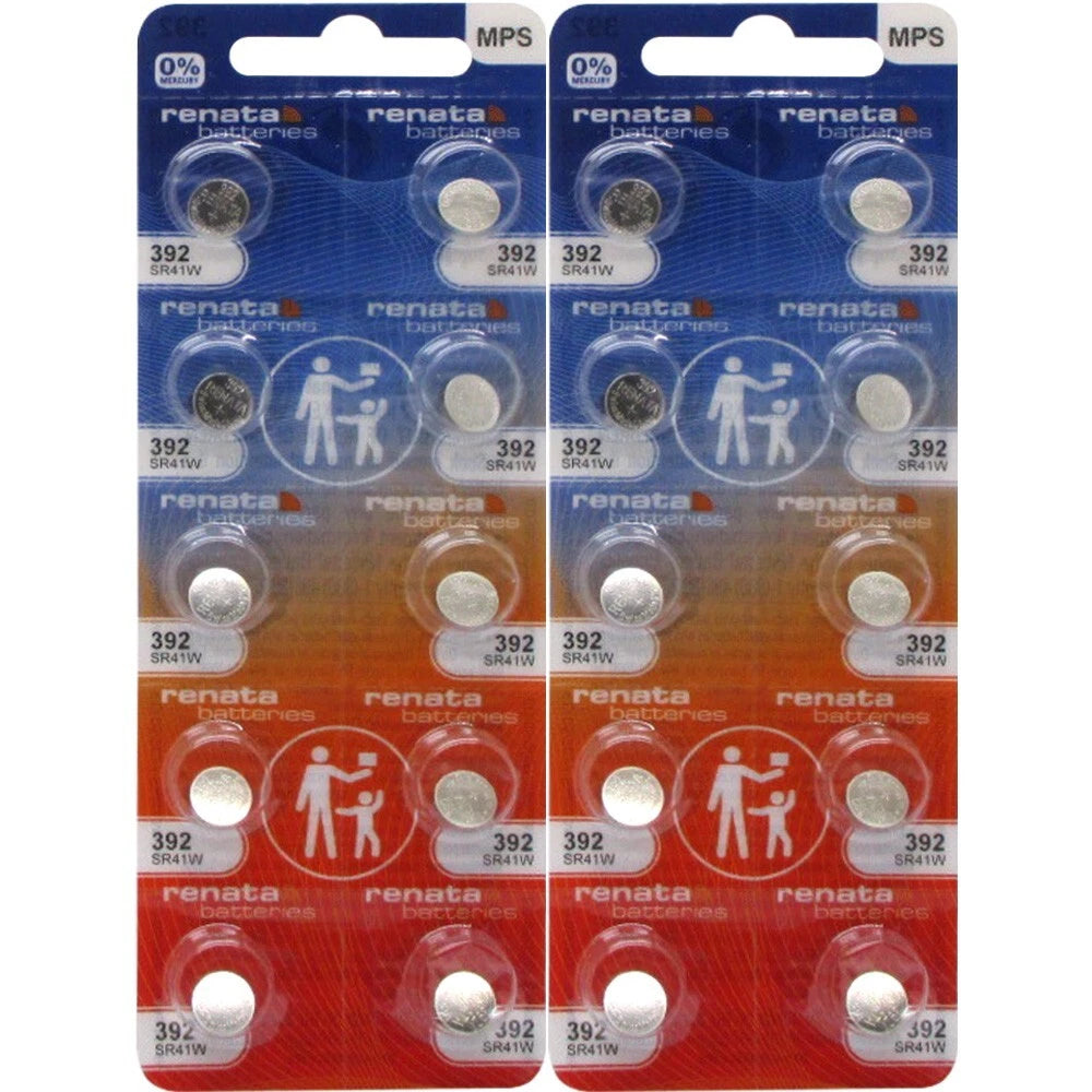 20 Original Renata SR41W 392 Button Batteries