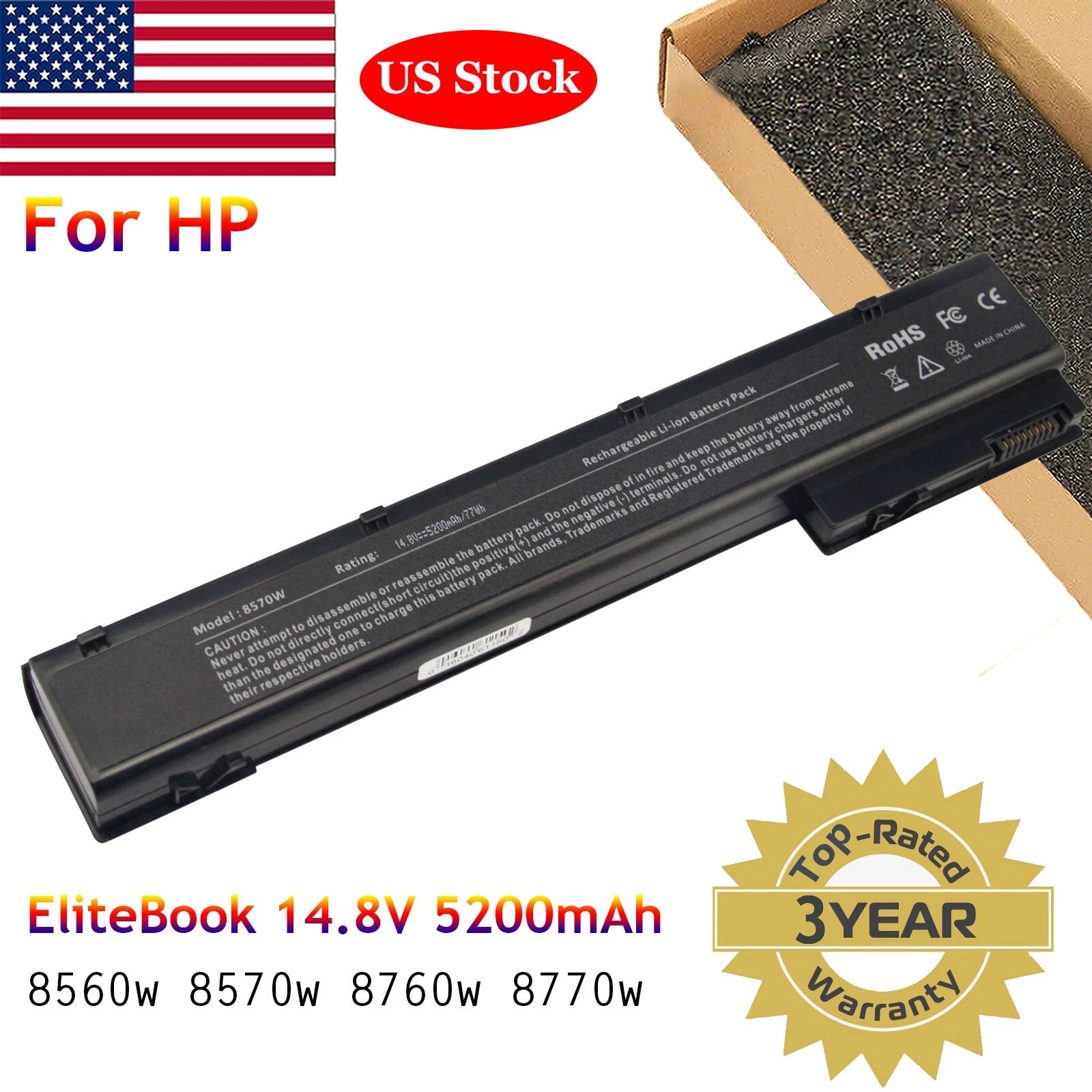 Laptop Battery For HP EliteBook 8560w 8570w 8760w 8770w Mobile Workstation 14.8V