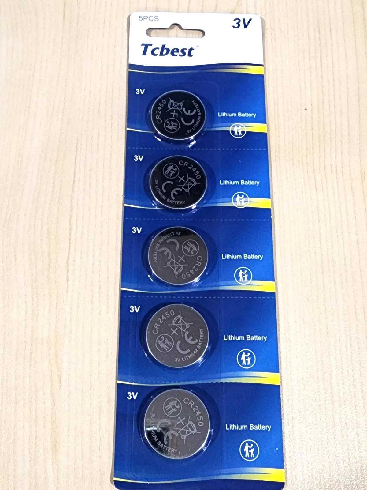 5 pc Tcbest CR2450 Battery 3V Lithium Coin Cell DL2450 Expire 12/2028