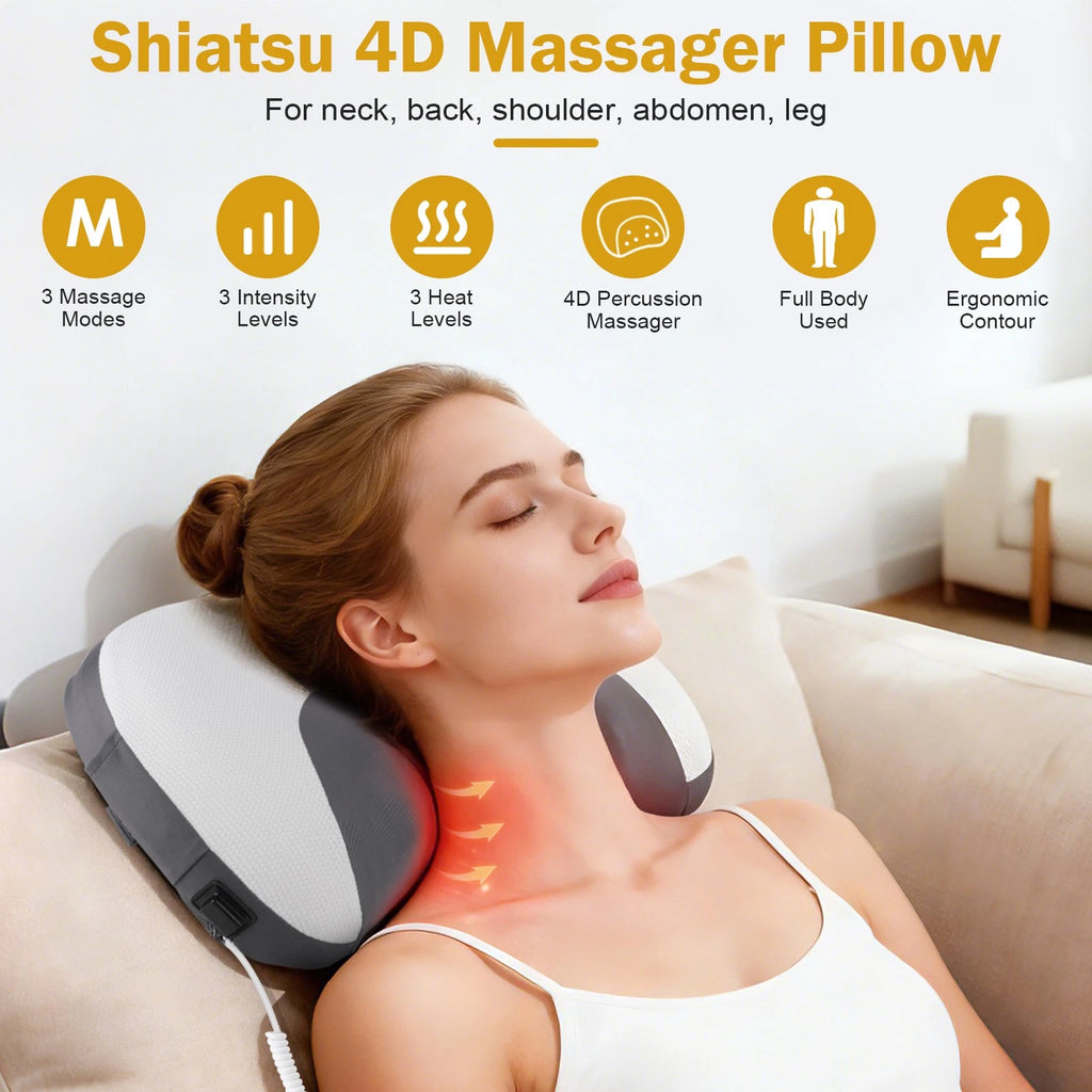 3-In-1 Neck Massager Pillow With Vibration Heating Traction Therapy Pain Relief