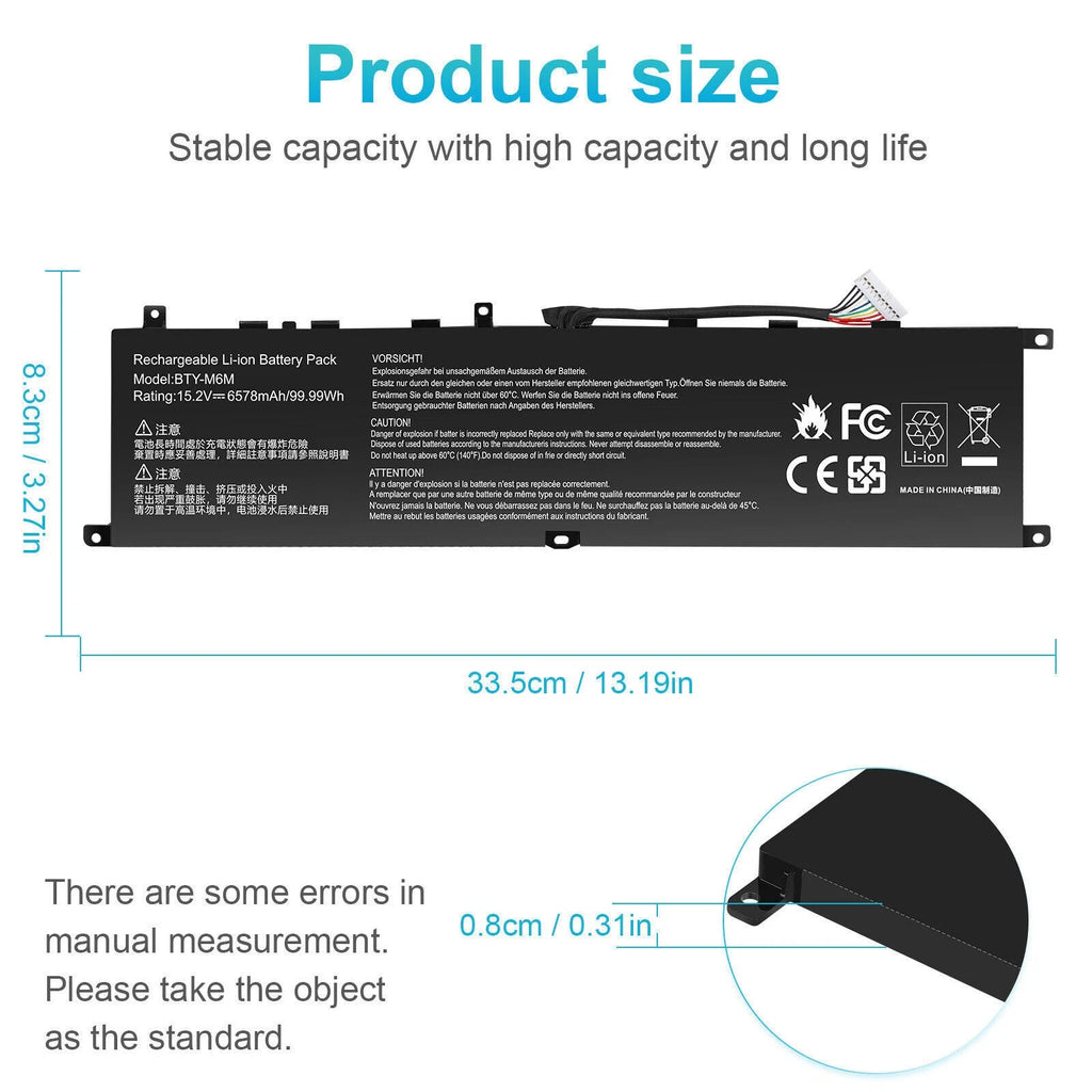 ??BTY-M6M BATTERY FOR MSI GS66 Stealth 10SF 10SFS 10SGS GE66 Raider GE76 6578mAh