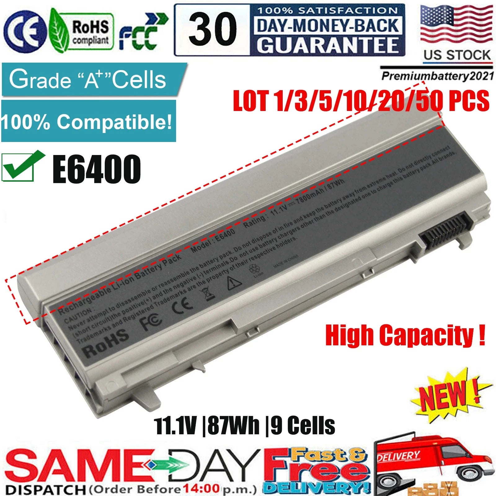 Lot 87WH 9CELL Battery For Dell Latitude E6400 E6410 E6500 E6510 4M529 KY265