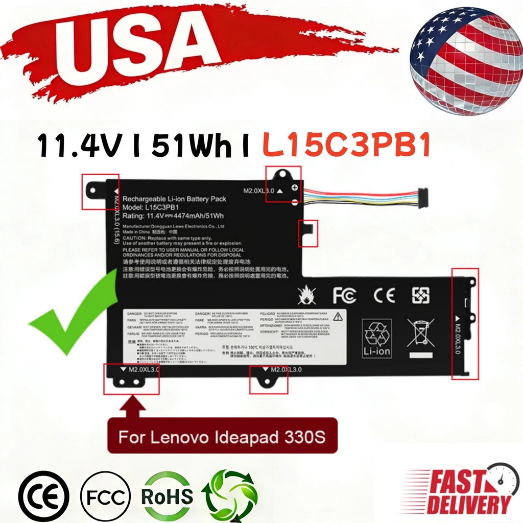 ?L15C3PB1 L15L3PB0 Battery For Lenovo IdeaPad 320S-15IKB Flex 4-1470 51wh