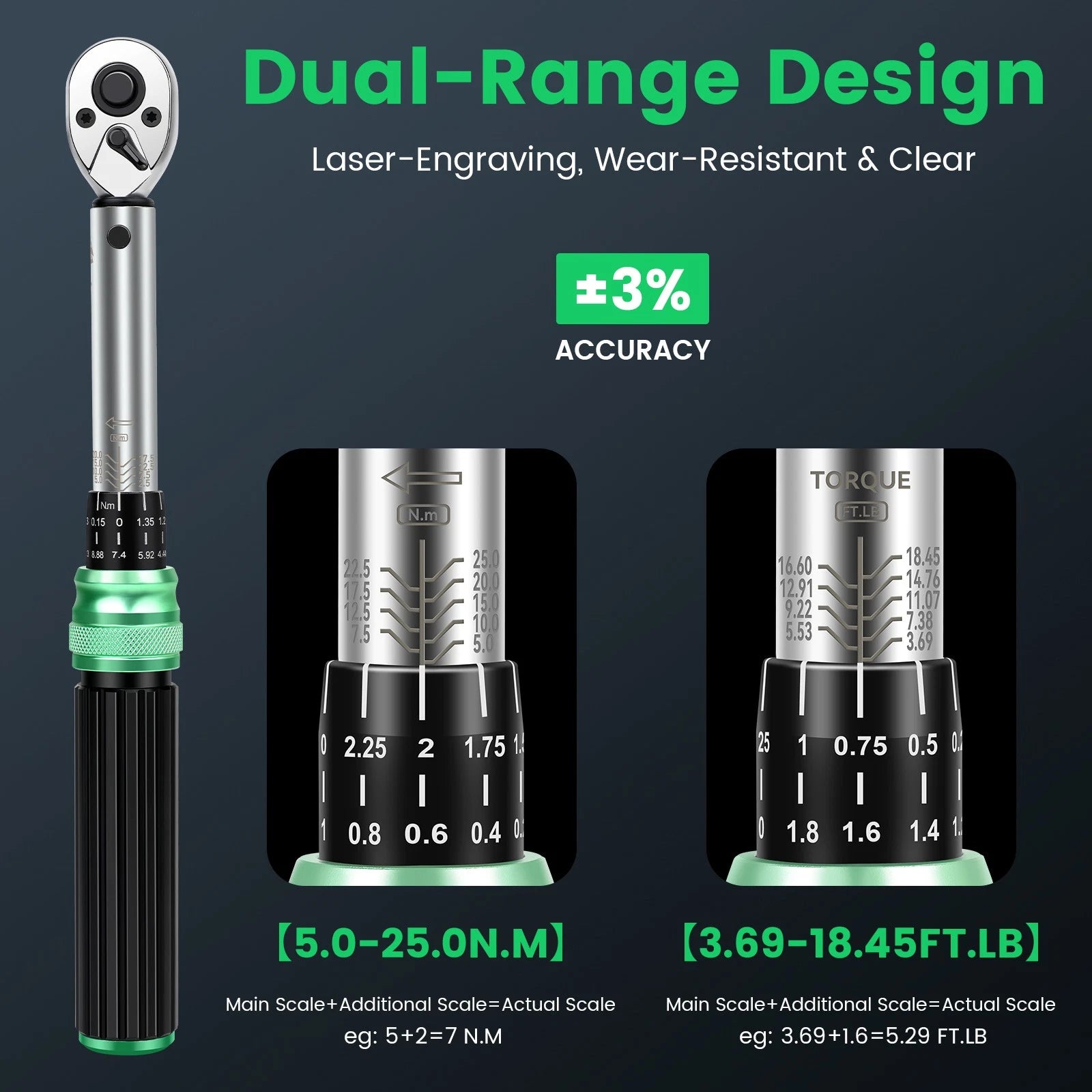 ?32Pcs 1/4'' Drive Adjustable Click Torque Wrench 2.5-25NM w/ Extension Bar NEW