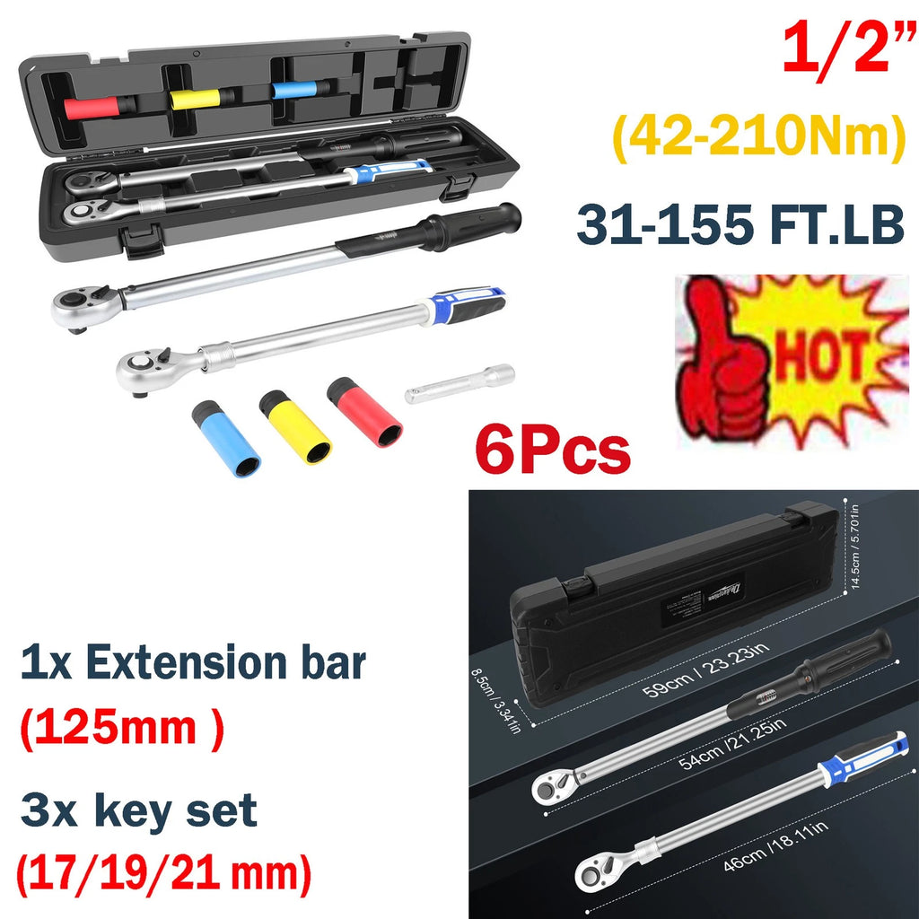??1/2" DRIVE TORQUE WRENCH CR-V STEEL RATCHET 42-210N.M 31-155 FT.LB REPAIR TOOL