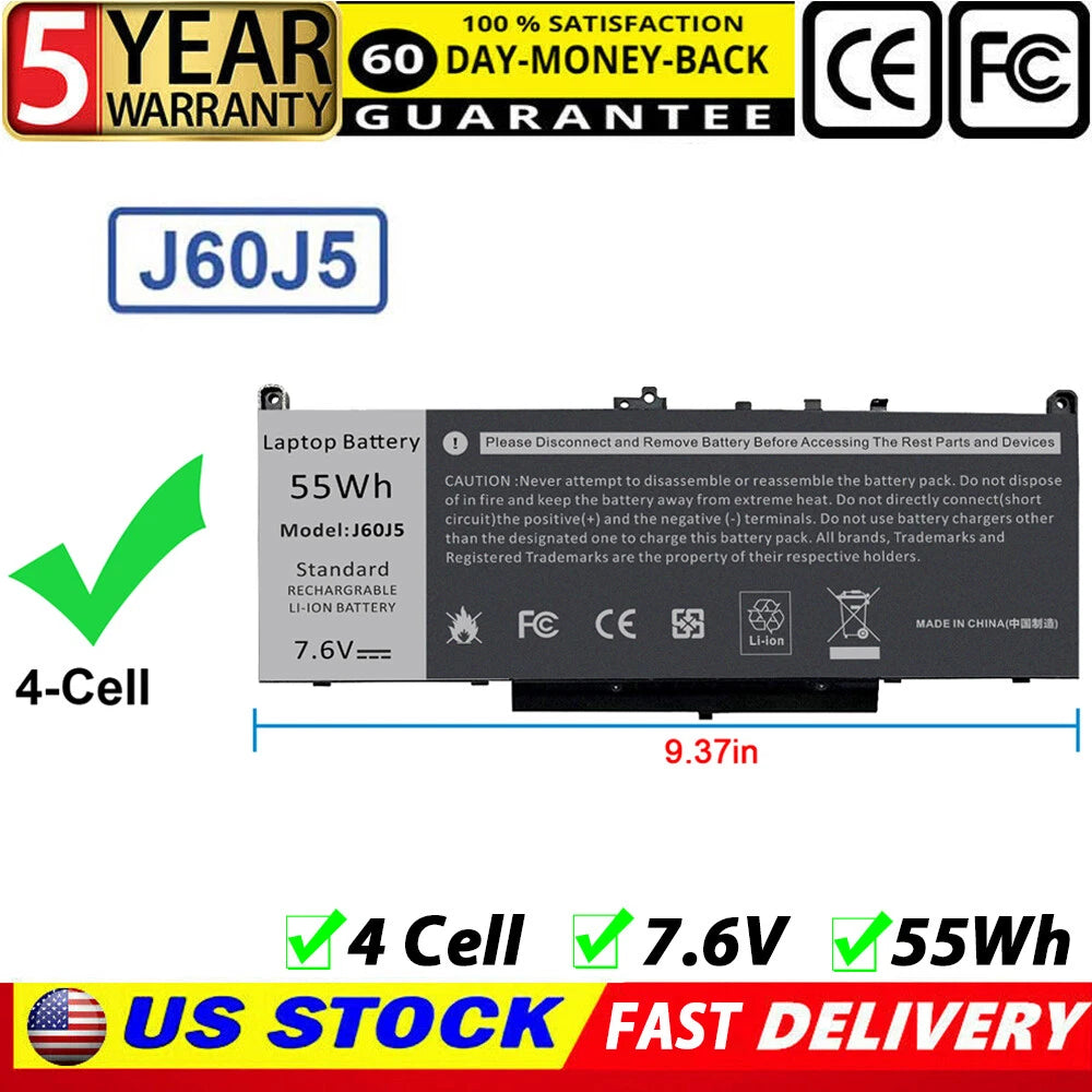 J60J5 Battery For Dell Latitude E7270 E7470 MC34Y 242WD GG4FM 55Wh 7.6V Notebook