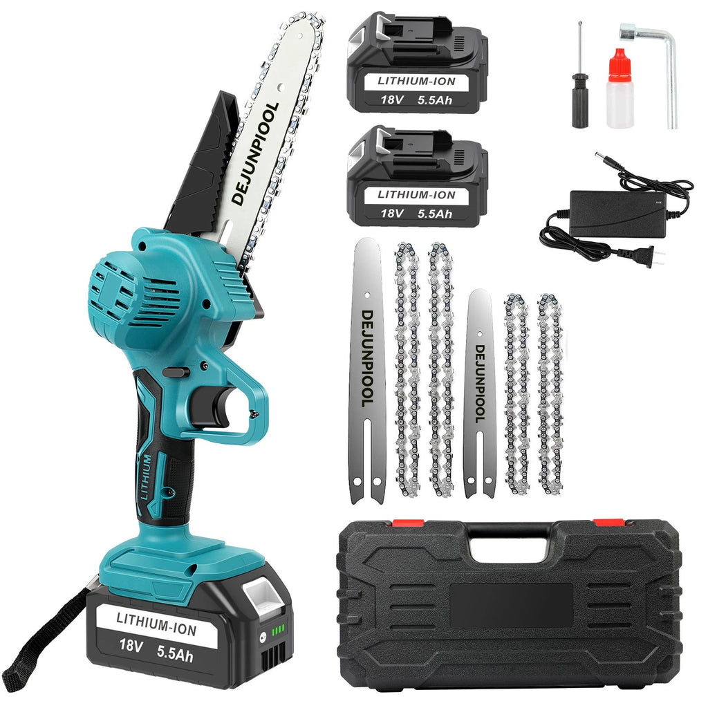 DEJUNPIOOL 6" Mini Handheld Electric Chainsaw Cordless 18V 5.5Ah Battery Power
