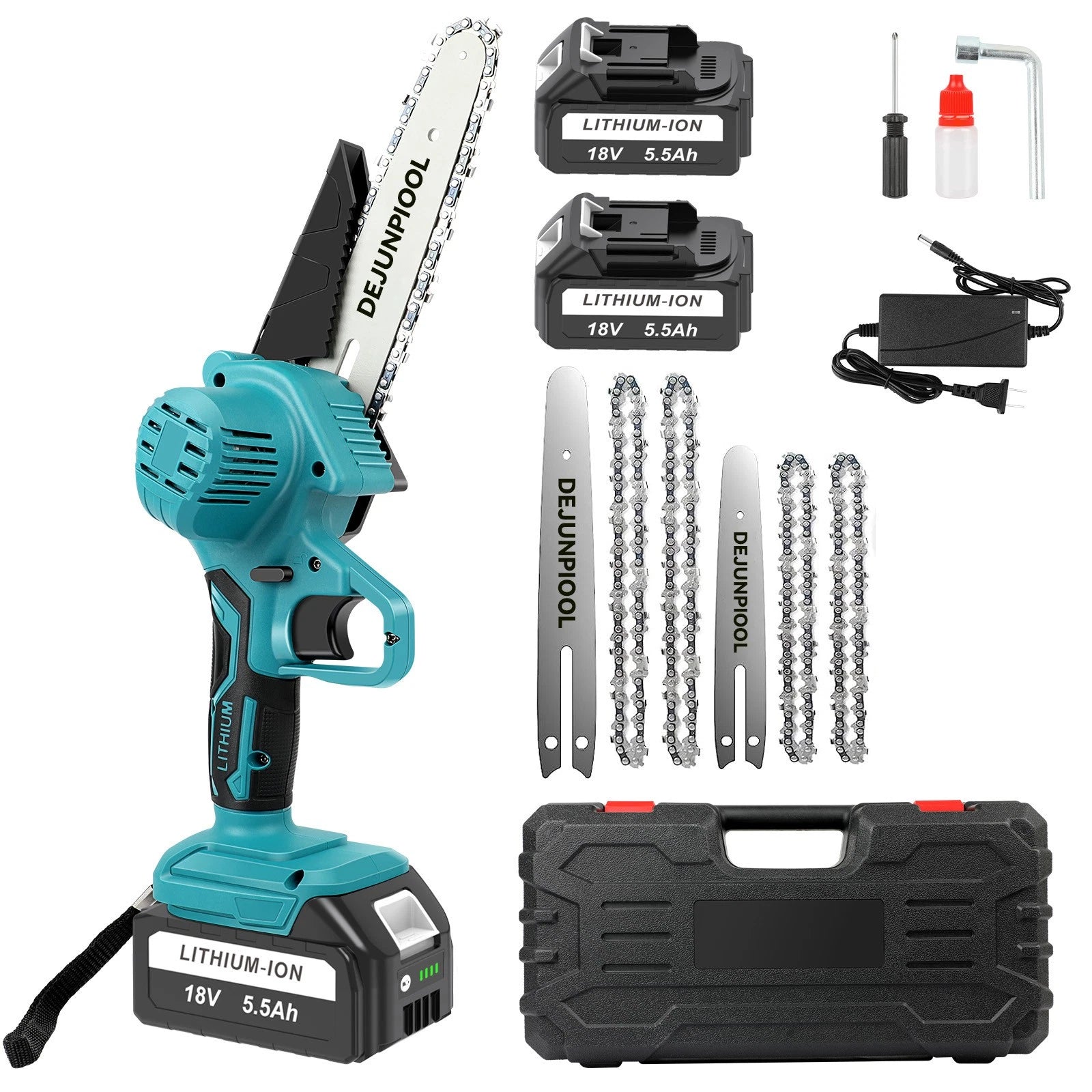 DEJUNPIOOL 6" Mini Handheld Electric Chainsaw Cordless 18V 5.5Ah Battery Power