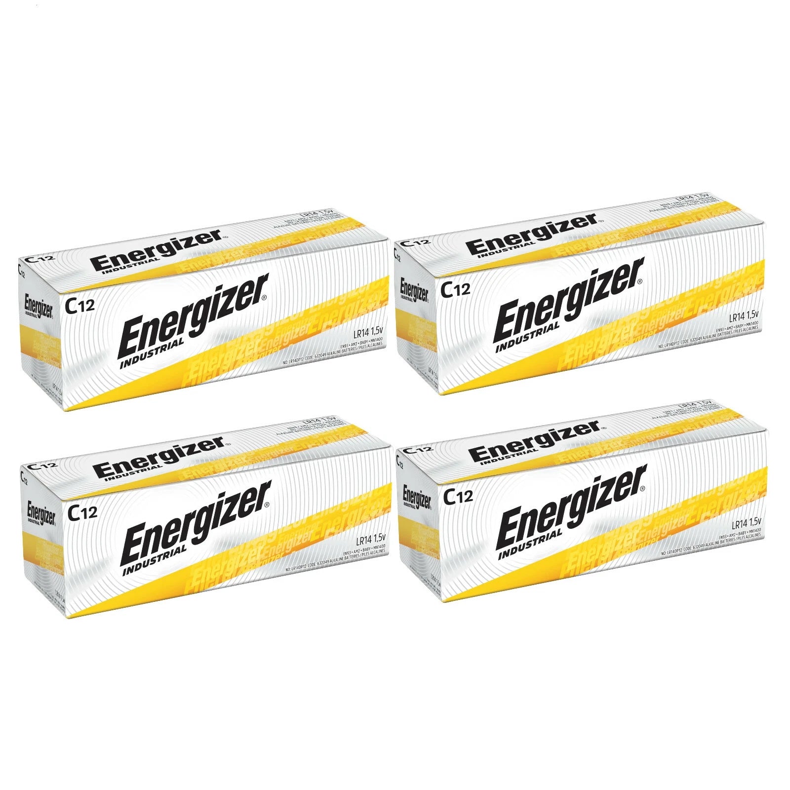 48 Energizer Industrial C Alkaline Batteries (EN93, LR14)