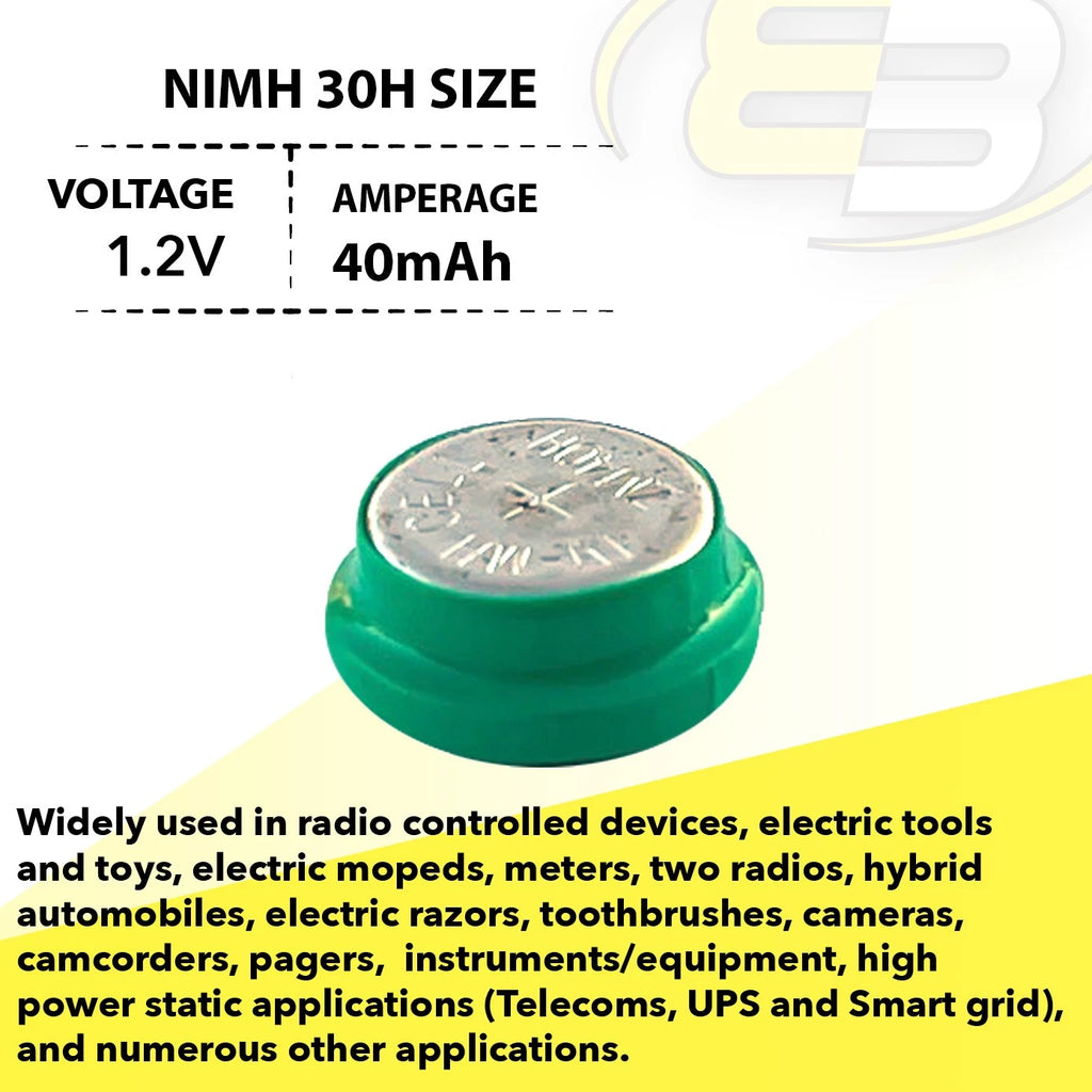Exell Button 40mAh Rechargable 1.2V NiMH Flat Top Battery