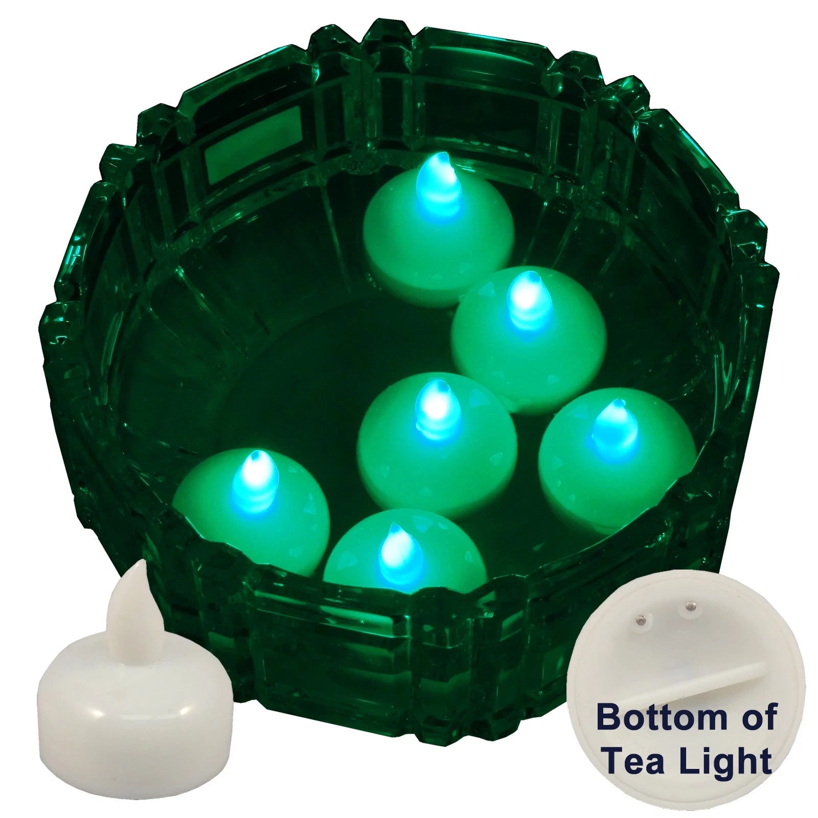 6 Flameless Floating LED tealight Candle Battery operated Green tea lights NEW