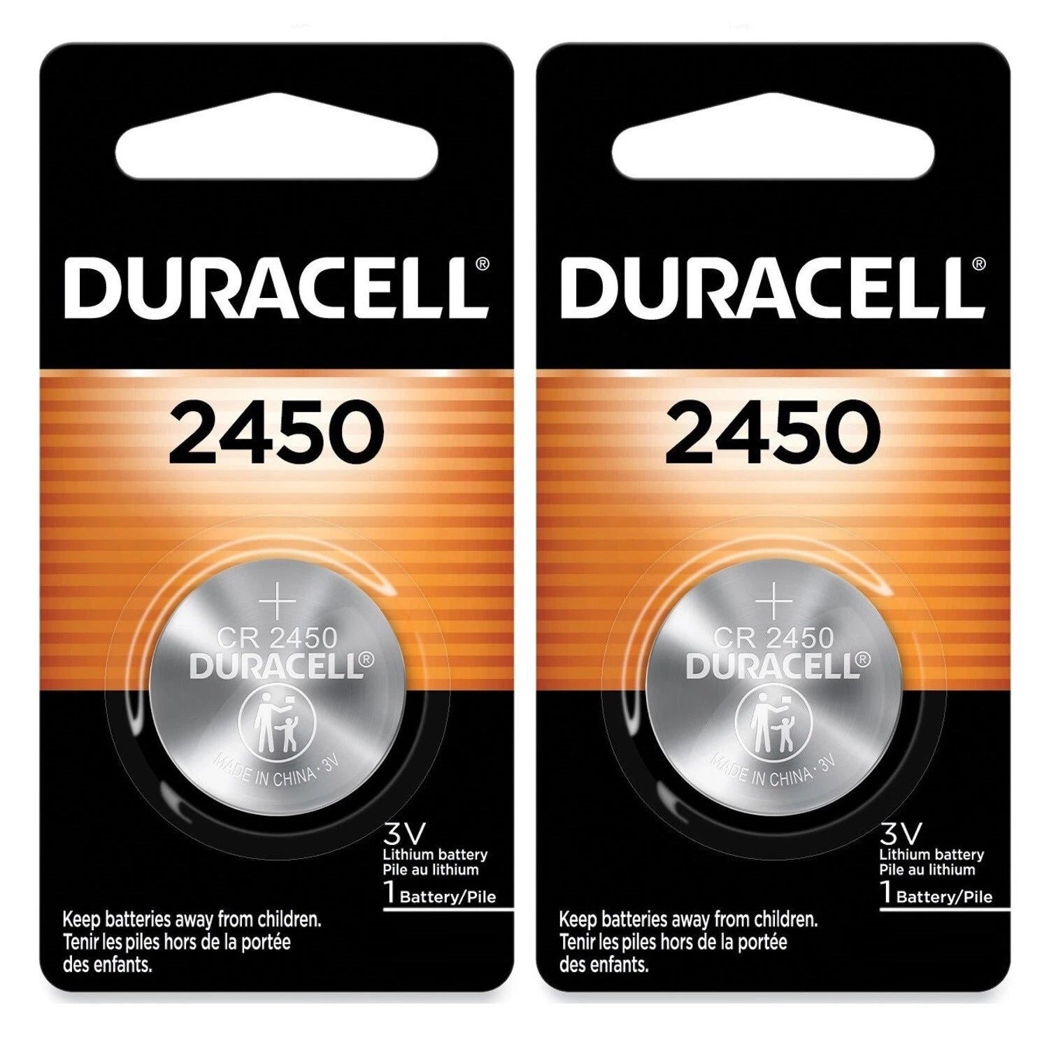2 2450 Duracell Lithium 3V Coin Cell Batteries (CR2450, DL2450, ECR2450)