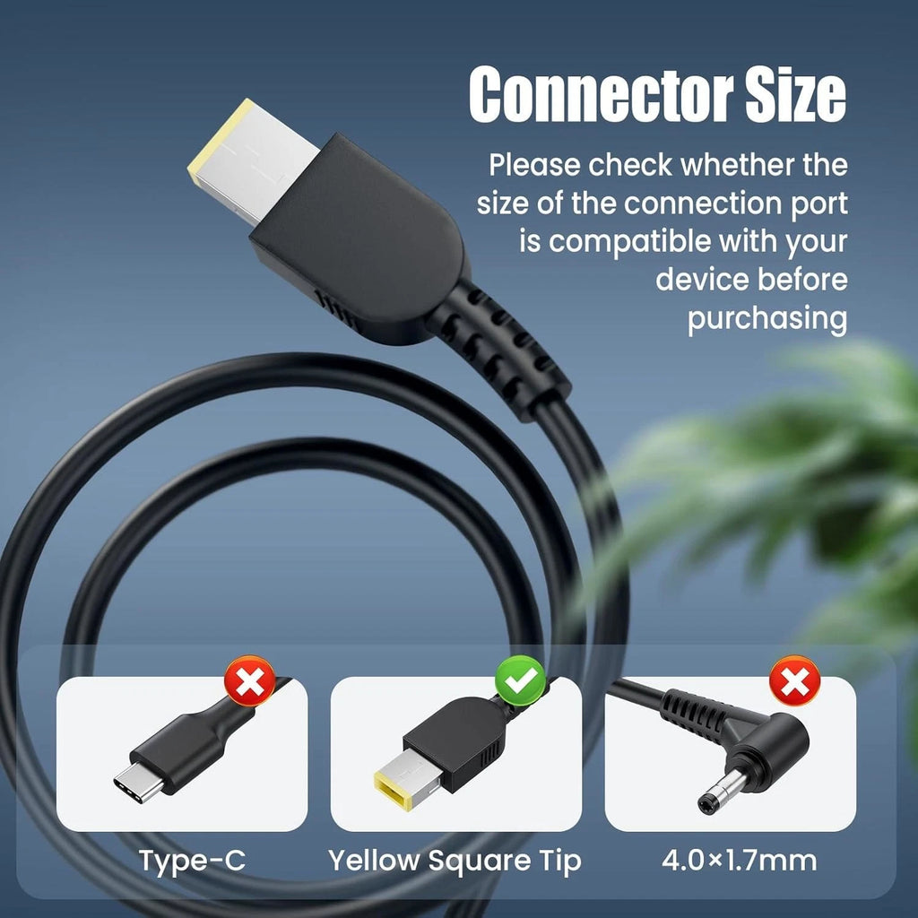 65W Charger Laptop Adapter Yellow Square USB Tip For Lenovo Thinkpad Yoga T470