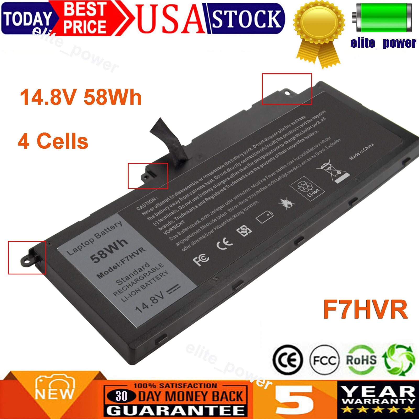 F7HVR Battery For DELL Inspiron 14-7437 15-7537 17-7737 Type N7437 N7537 062VNH