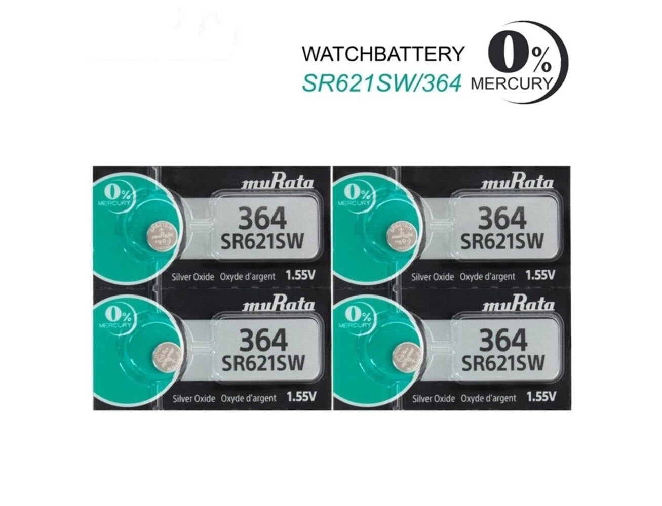 (4 Pcs) Murata 364 SR621SW SR621 Authentic Silver Oxide Watch Battery